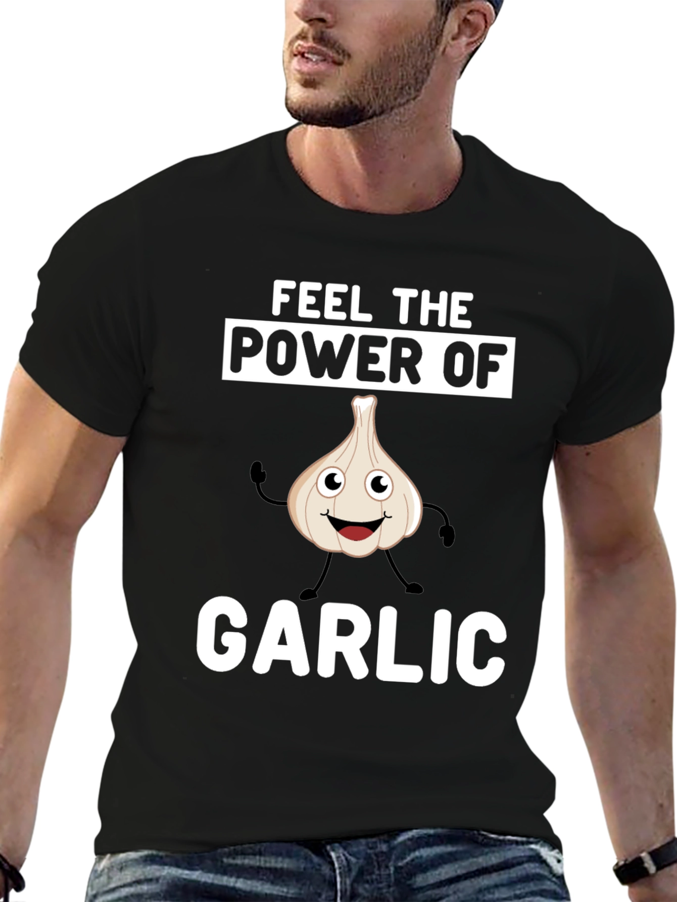 Black Funny Garlic Power T-Shirt view 6