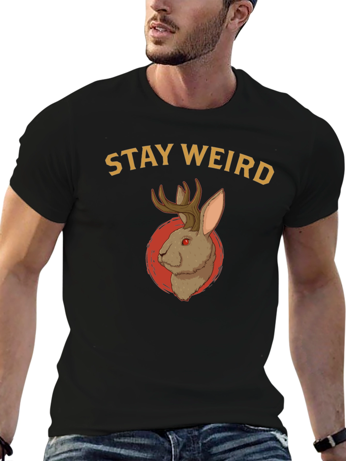 Black Stay Weird Jackalope T-Shirt - Novelty Graphic Tee view 6