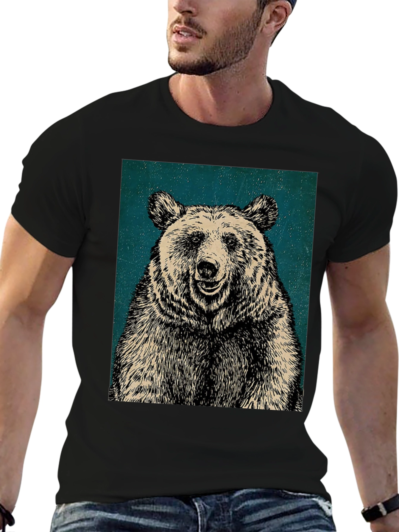 Black Men's Black Bear Graphic T-Shirt view 6