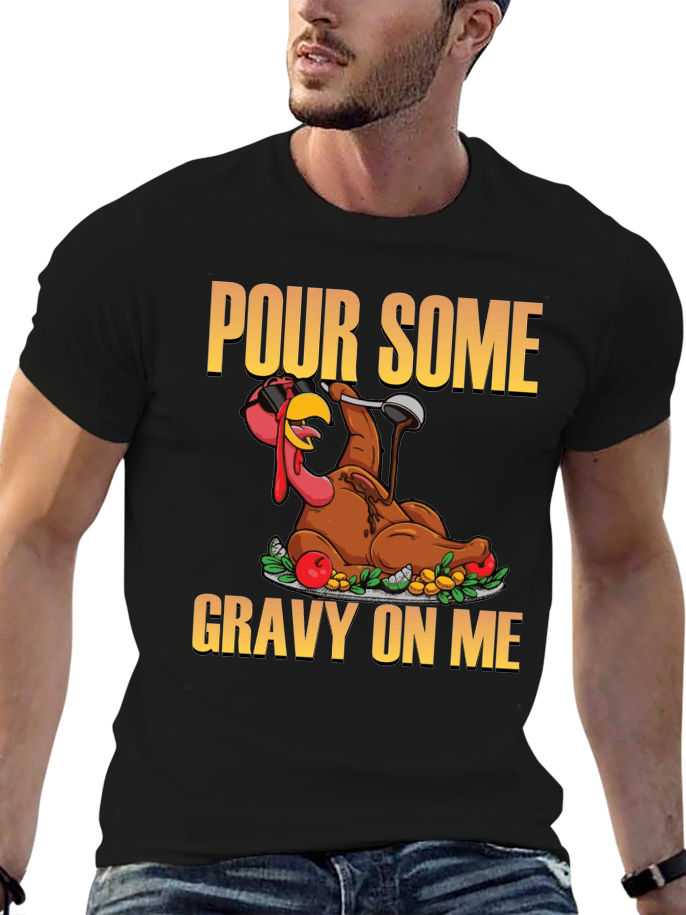 Black Pour Some Gravy On Me T-Shirt view 6