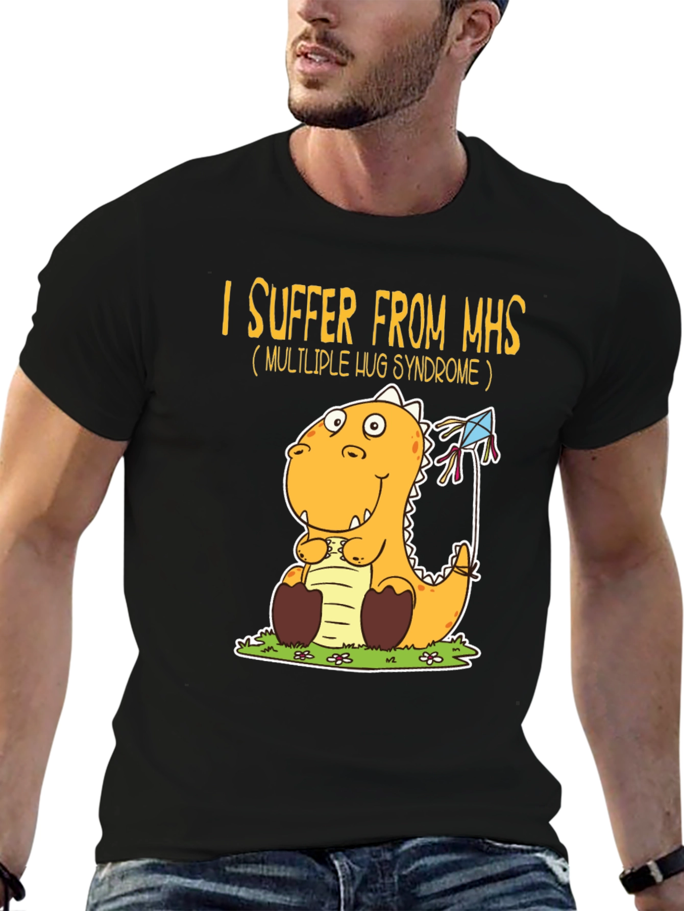 Black MHS Hug Syndrome Dinosaur T-Shirt view 6