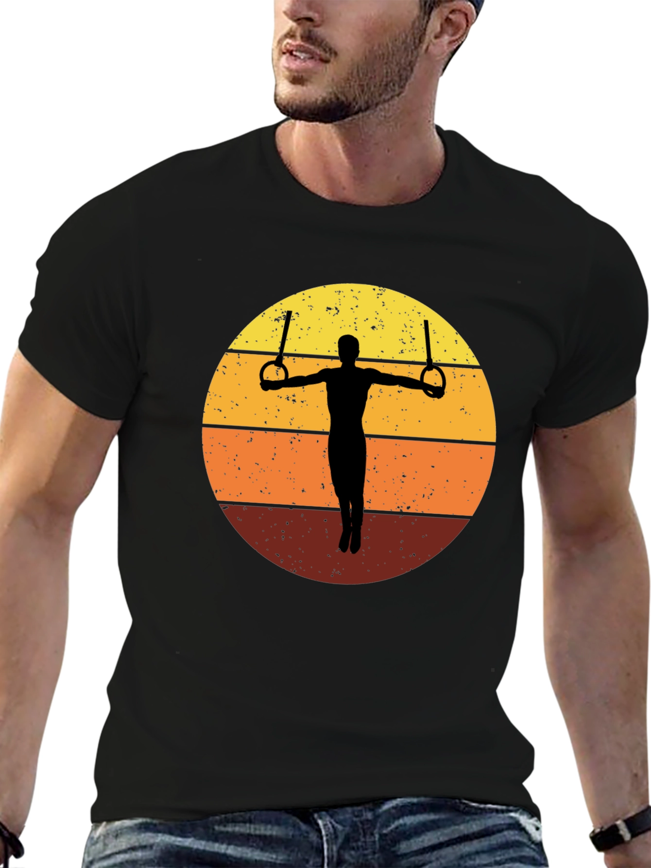 Black Gymnastics Rings T-Shirt Retro Sunset Graphic Tee view 6