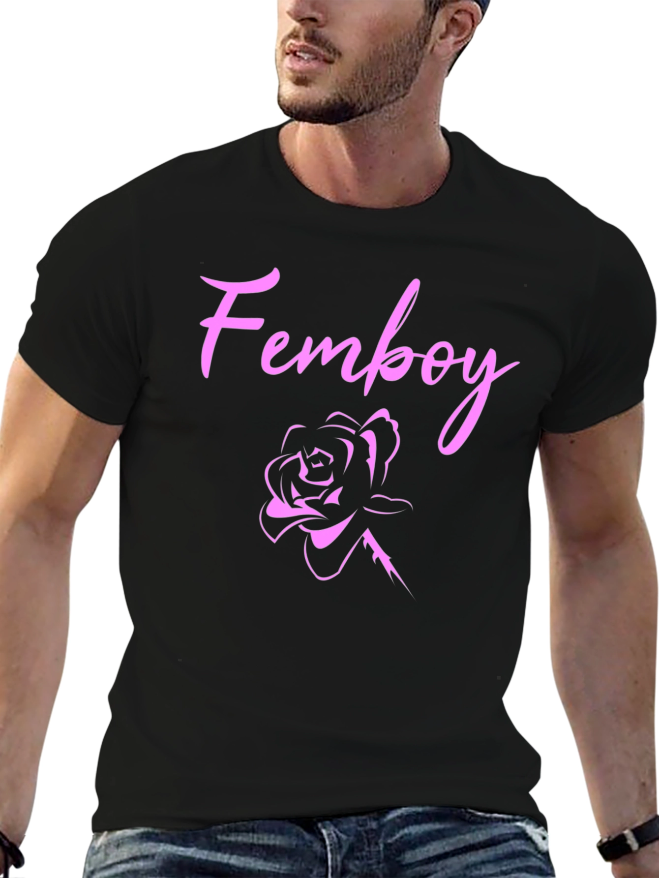 Black Femboy Rose Black T-Shirt view 6