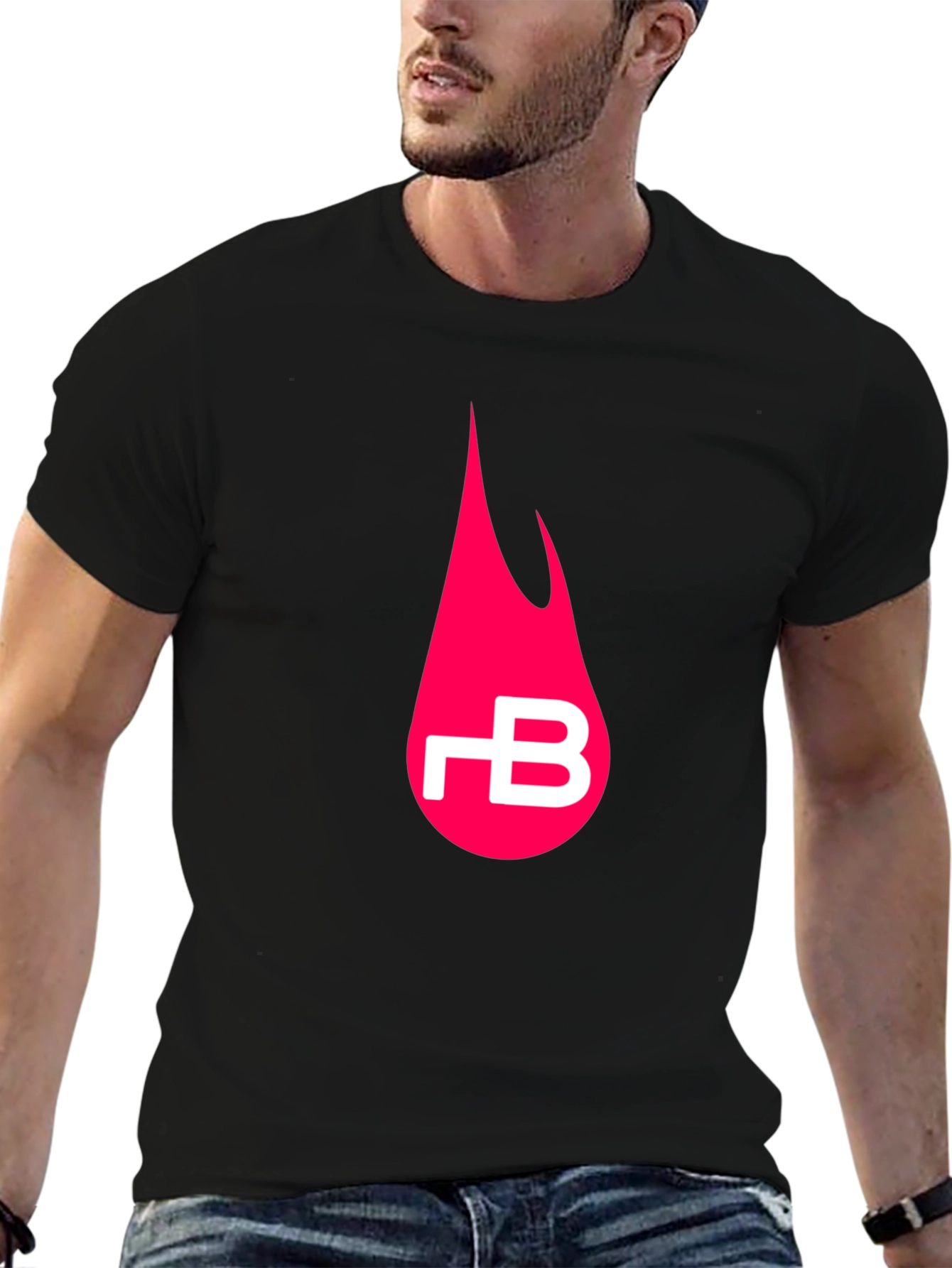 Black Black T-Shirt with Pink Flame Logo view 6