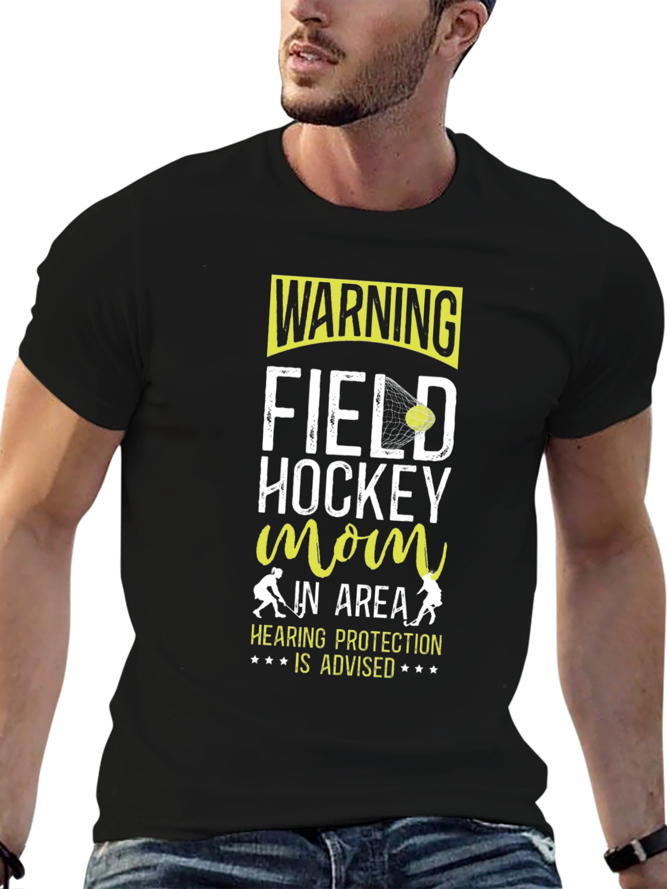 Black Field Hockey Mom Warning T-Shirt view 6