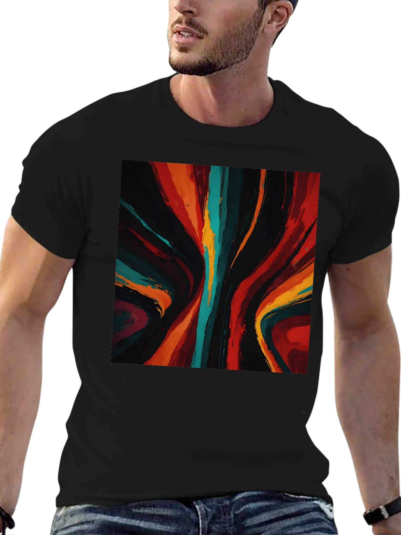 Black Abstract Art Graphic Tee - Bold Black Shirt view 6