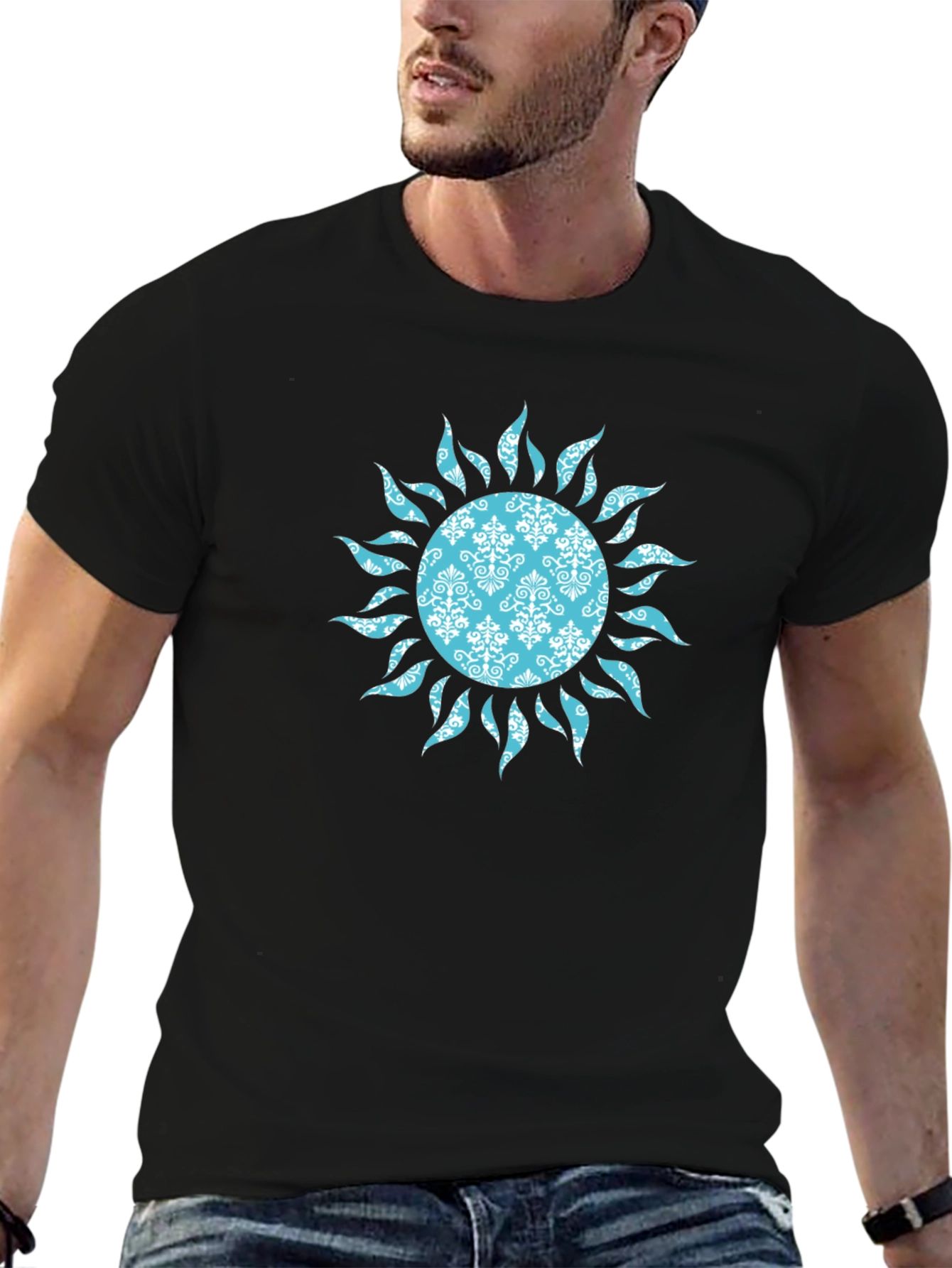Black Boho Sun Graphic T-Shirt - Black view 6