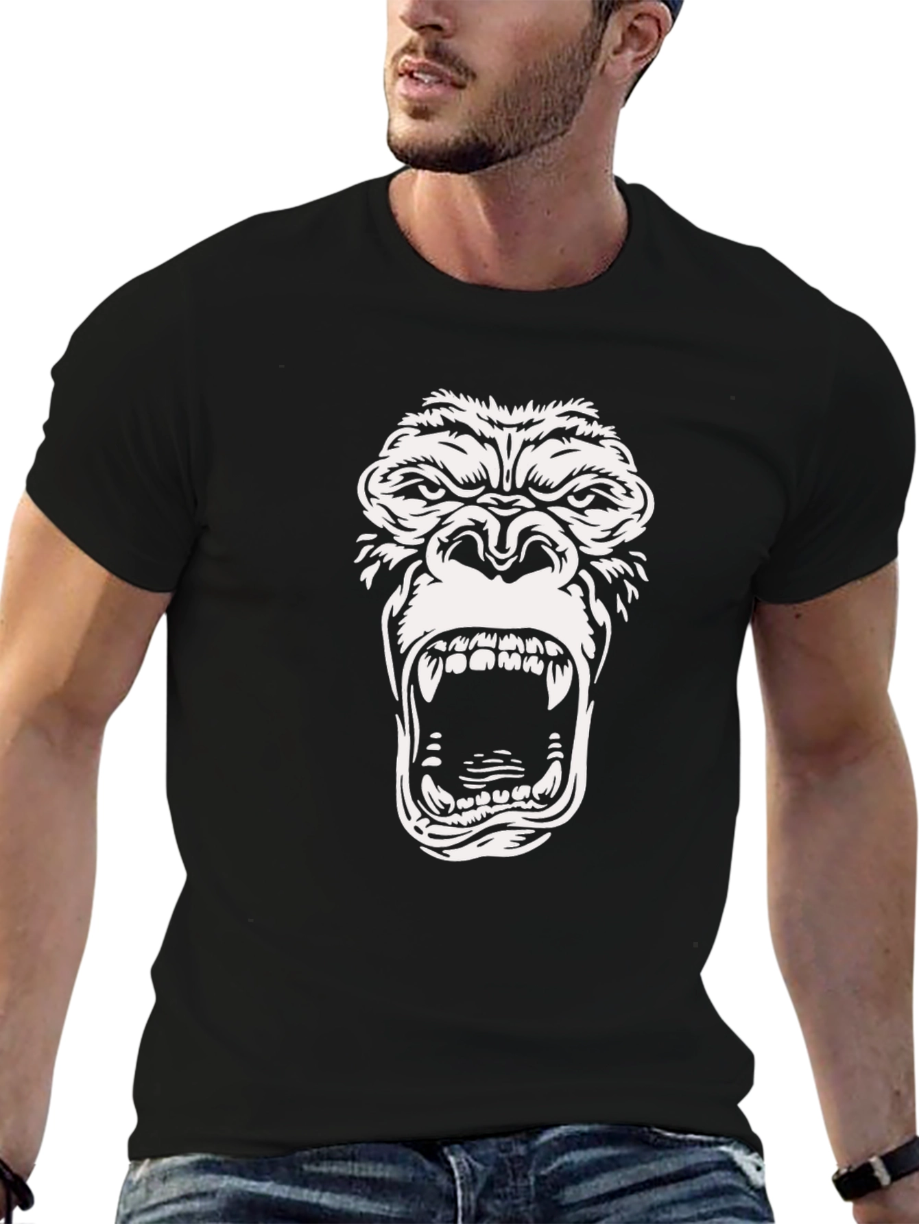 Black Roaring Gorilla Graphic T-Shirt - Black view 6