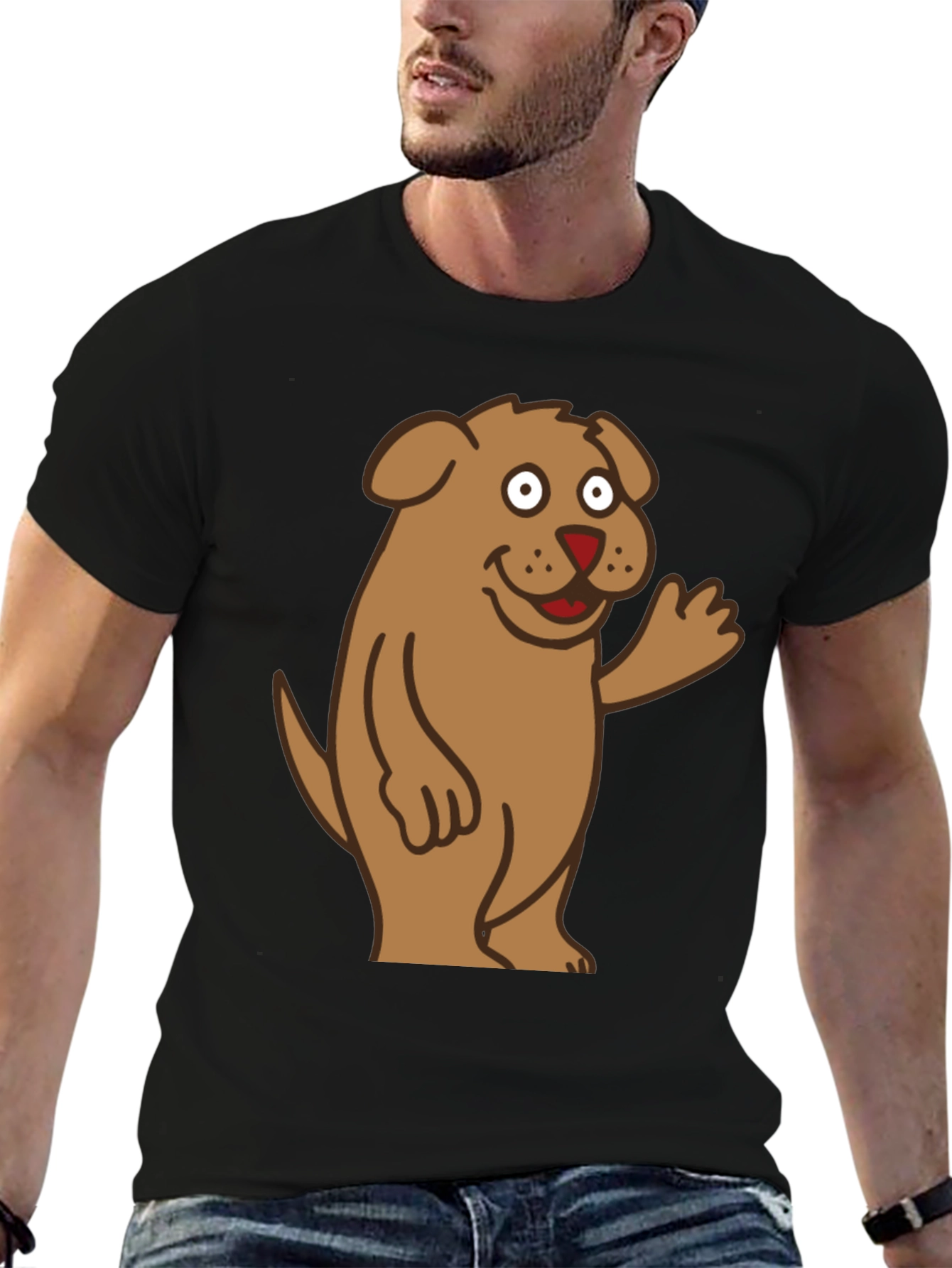 Black Funny Dog Cartoon Black T-Shirt view 6