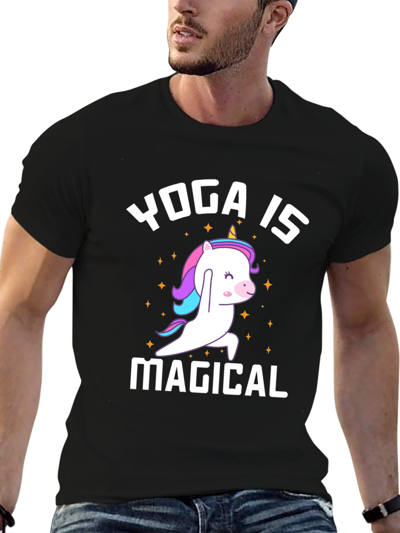Black Yoga Is Magical Unicorn T-Shirt - Black Cotton Tee view 6