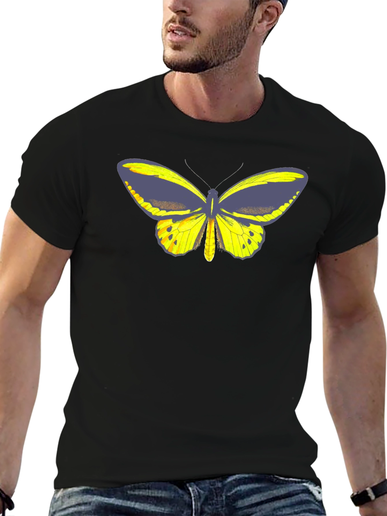 Black Butterfly Graphic Tee - Black Cotton Casual T-Shirt view 6