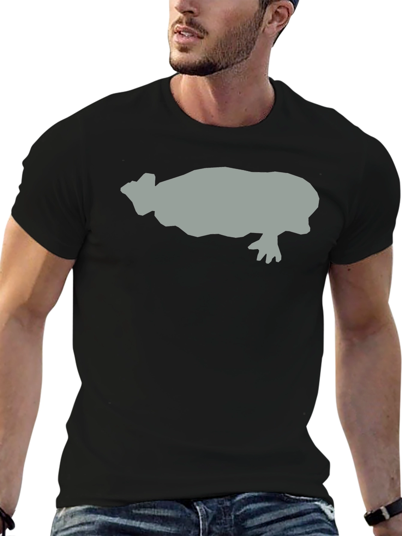 Black Hippo Silhouette Graphic Tee - Black Cotton Casual T-Shirt view 6