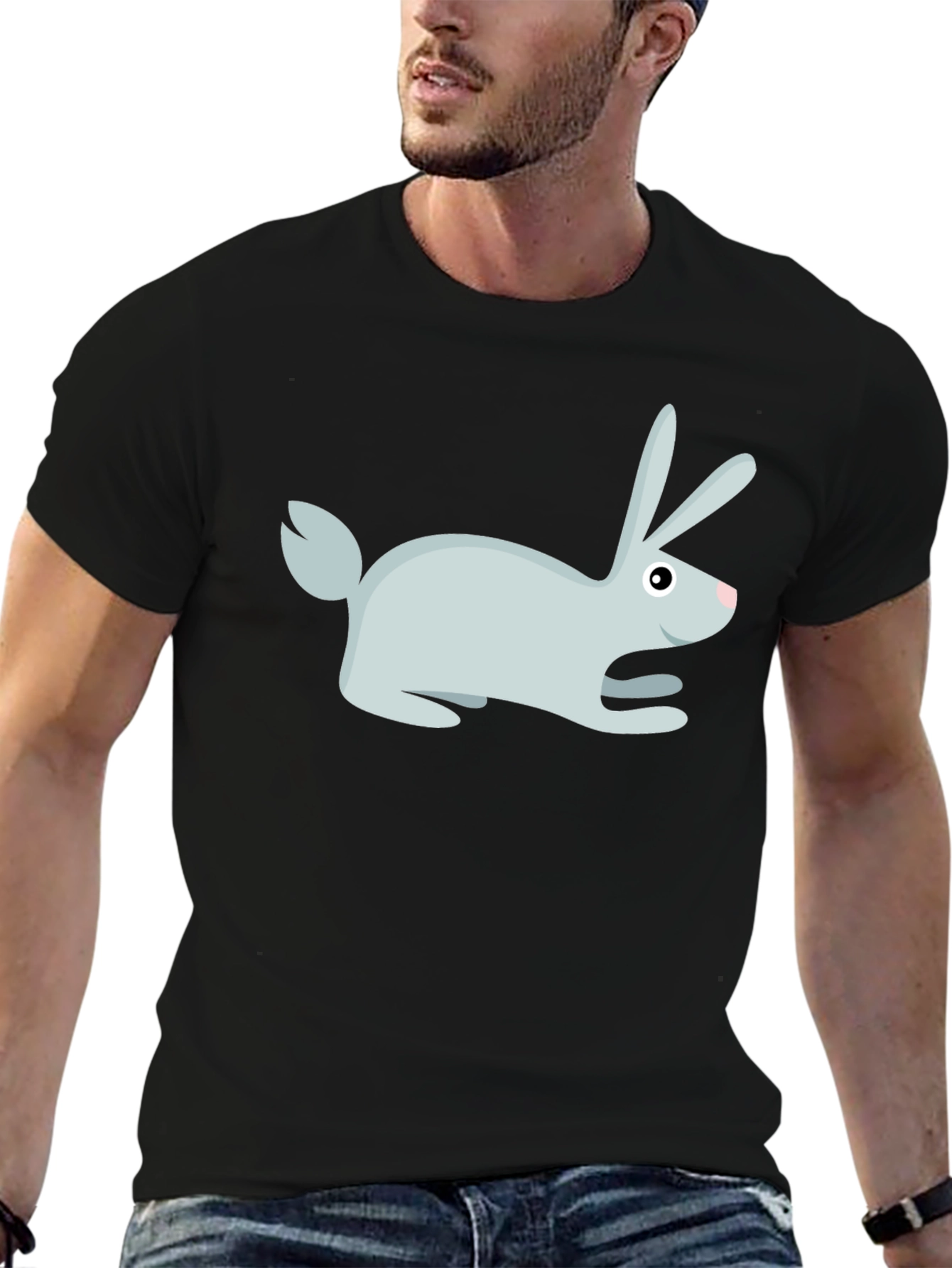 Black Rabbit Graphic Print Crew Neck T-Shirt view 6