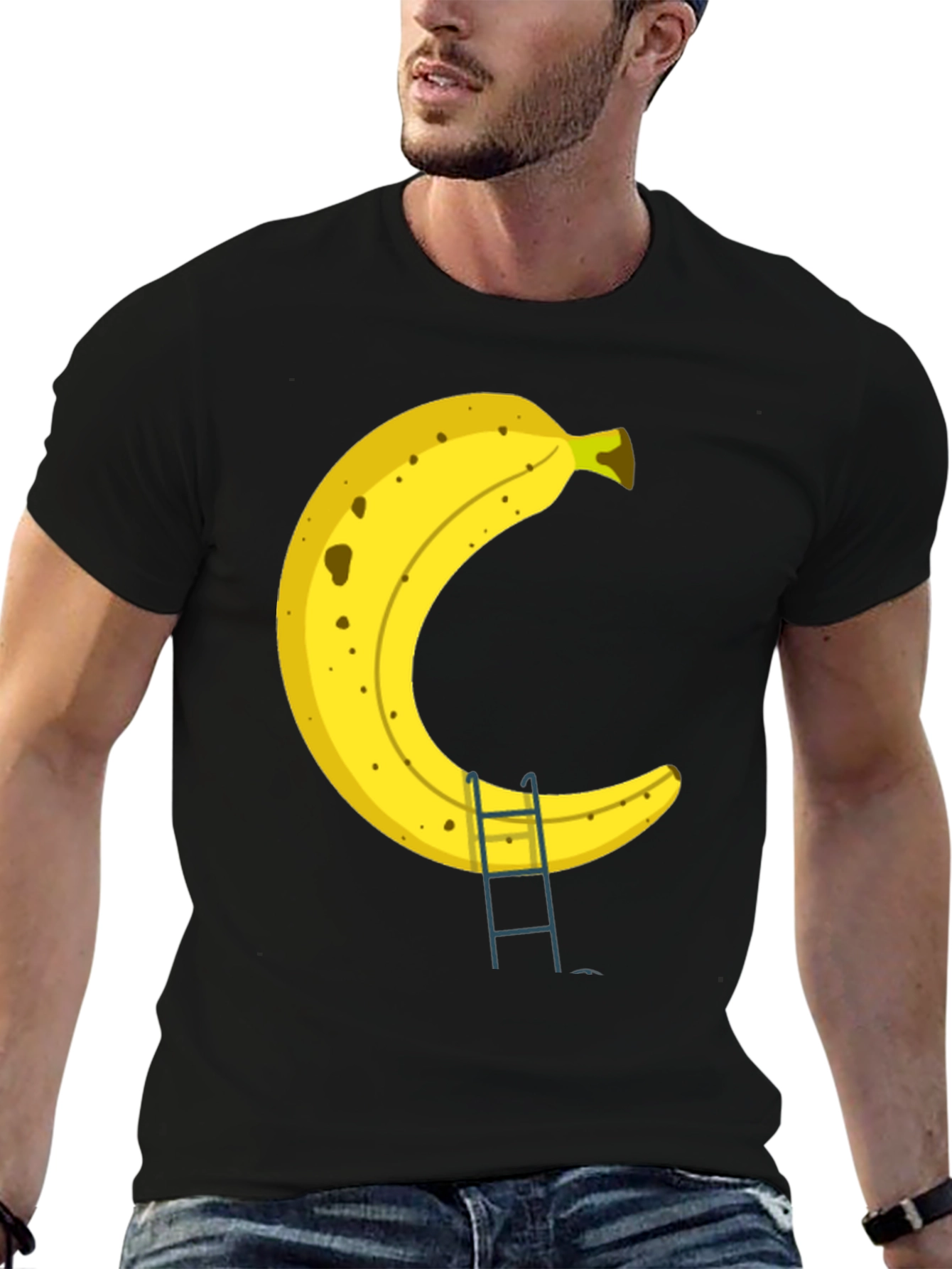 Black Banana Ladder Black T-Shirt - Funny Fruit Graphic Tee view 6