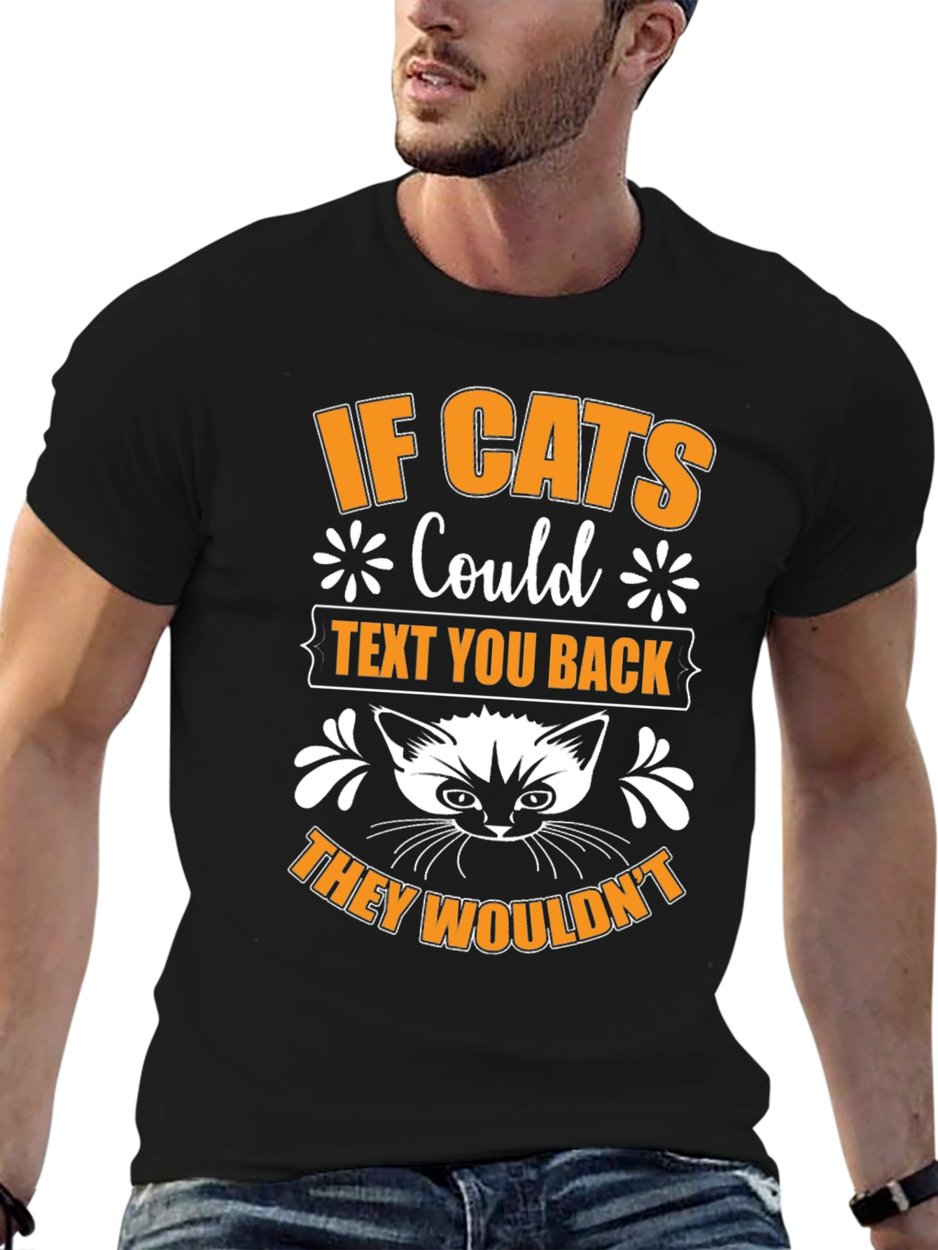 Black If Cats Could Text Black Graphic T-Shirt view 6