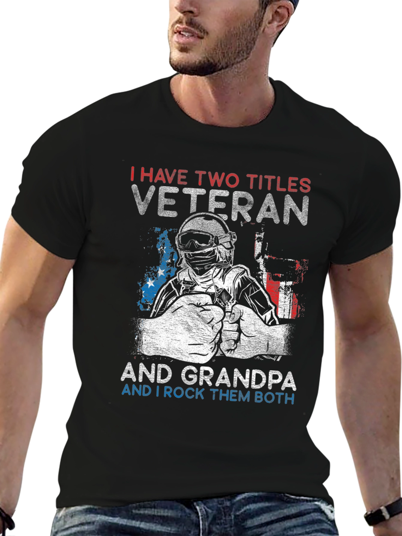 Black Veteran Grandpa Graphic Tee - Two Titles, One Awesome Shirt view 6