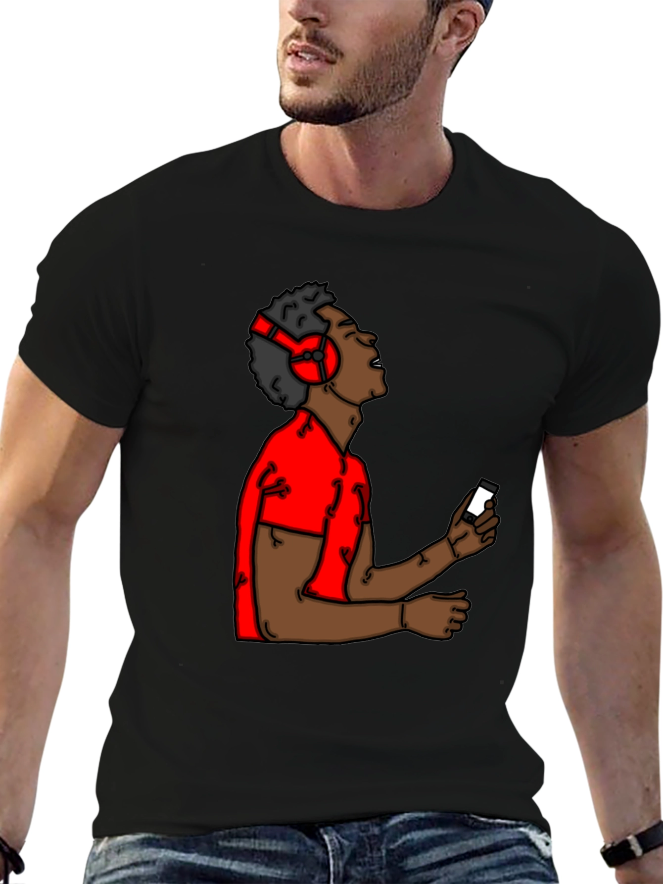 Black Cartoon Music Lover Black T-Shirt view 6