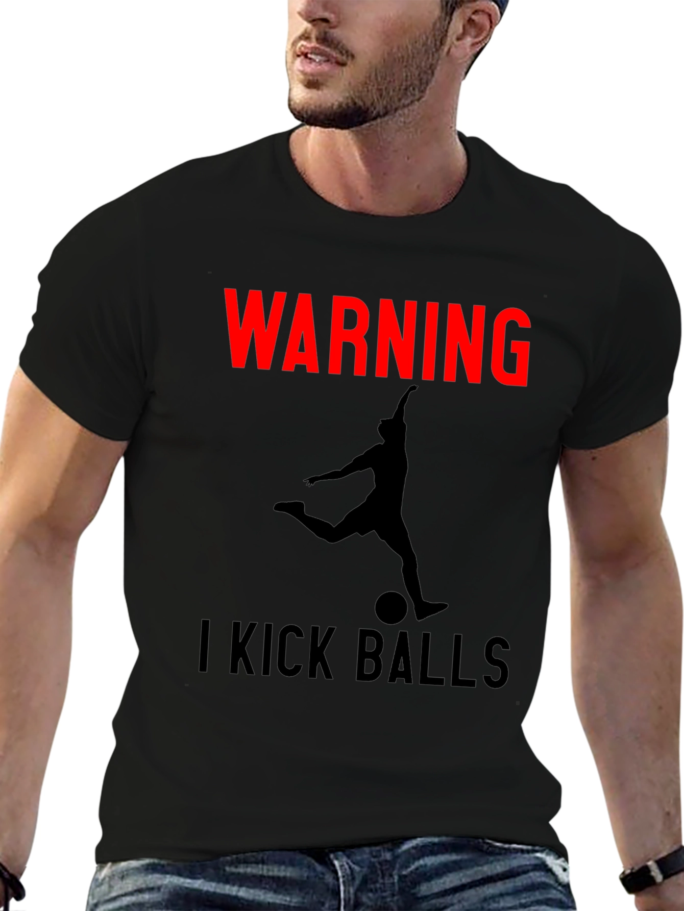 Black Warning: I Kick Balls Graphic T-Shirt - Soccer Inspired view 6