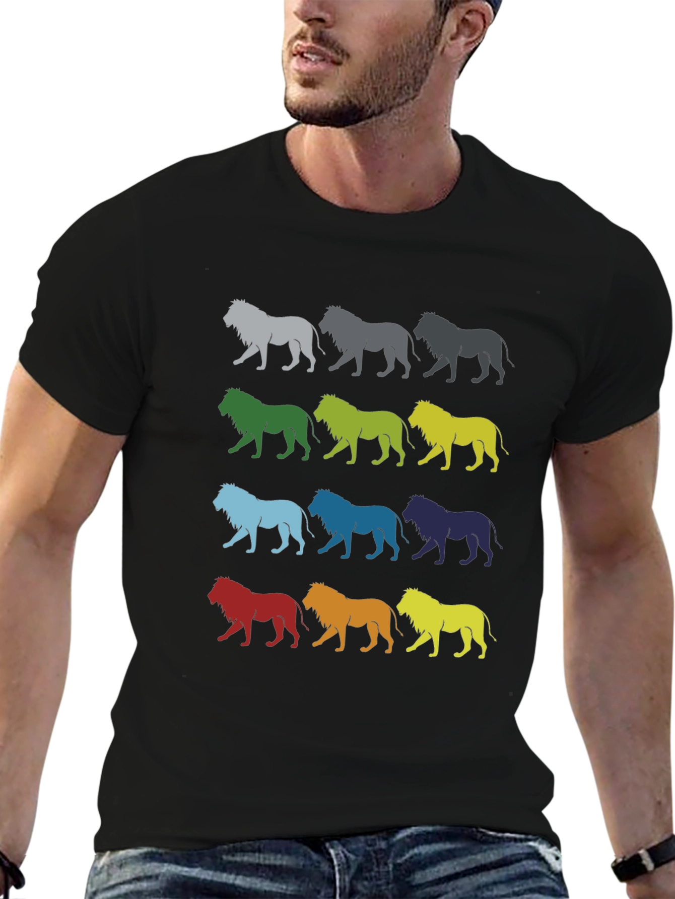 Black Colorful Lion Graphic Tee - Unique Design view 6