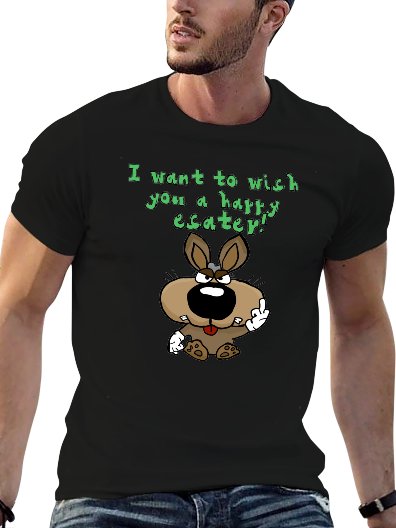 Black Happy Easter Bunny Graphic T-Shirt view 6
