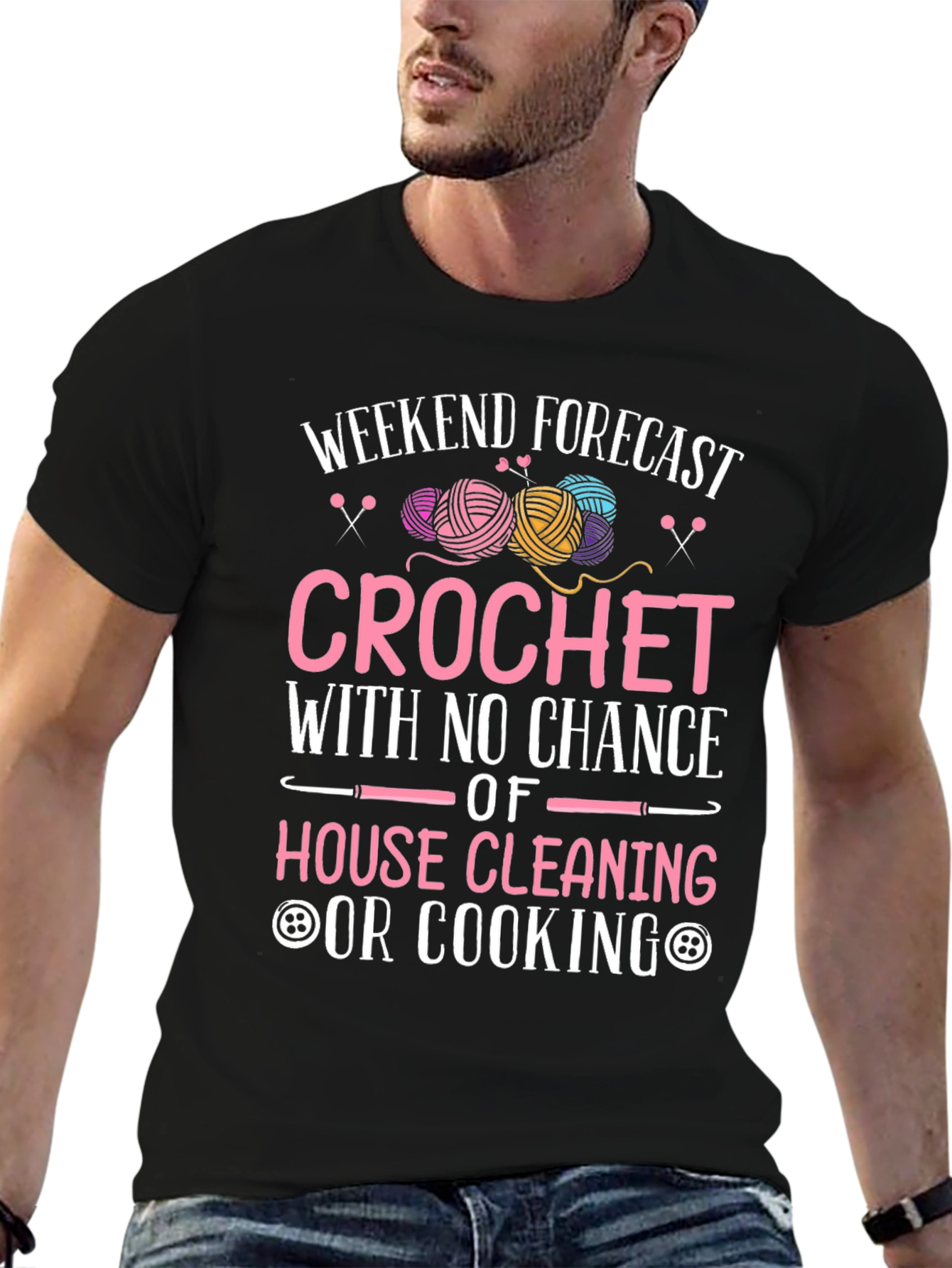 Black Crochet Weekend Forecast T-Shirt - No Cleaning or Cooking view 6