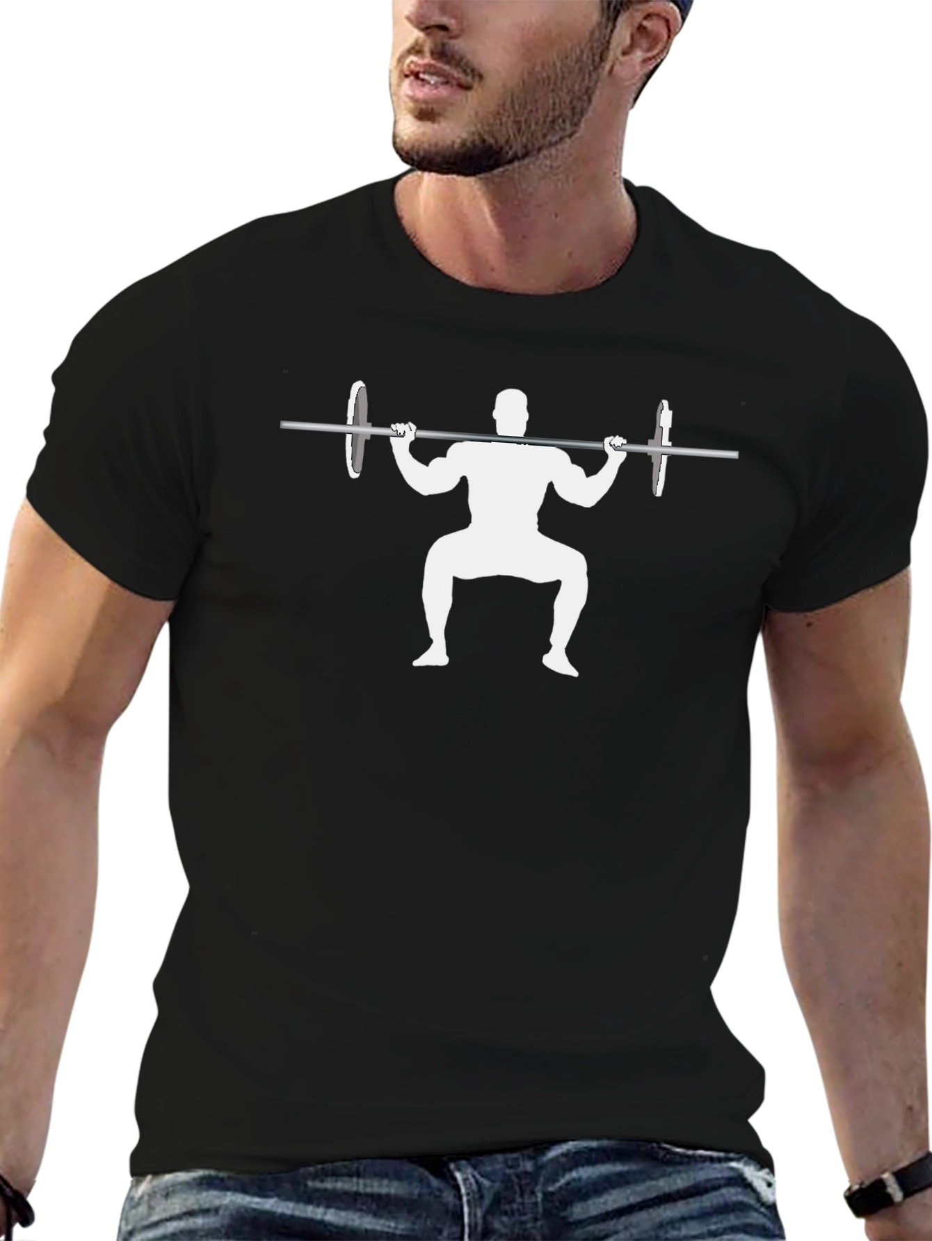 Black Weightlifting Silhouette Tee - Black Gym Shirt view 6