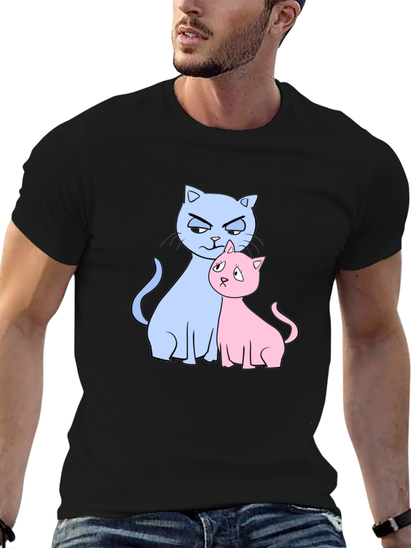Black Cute Cats Graphic Print T-Shirt view 6