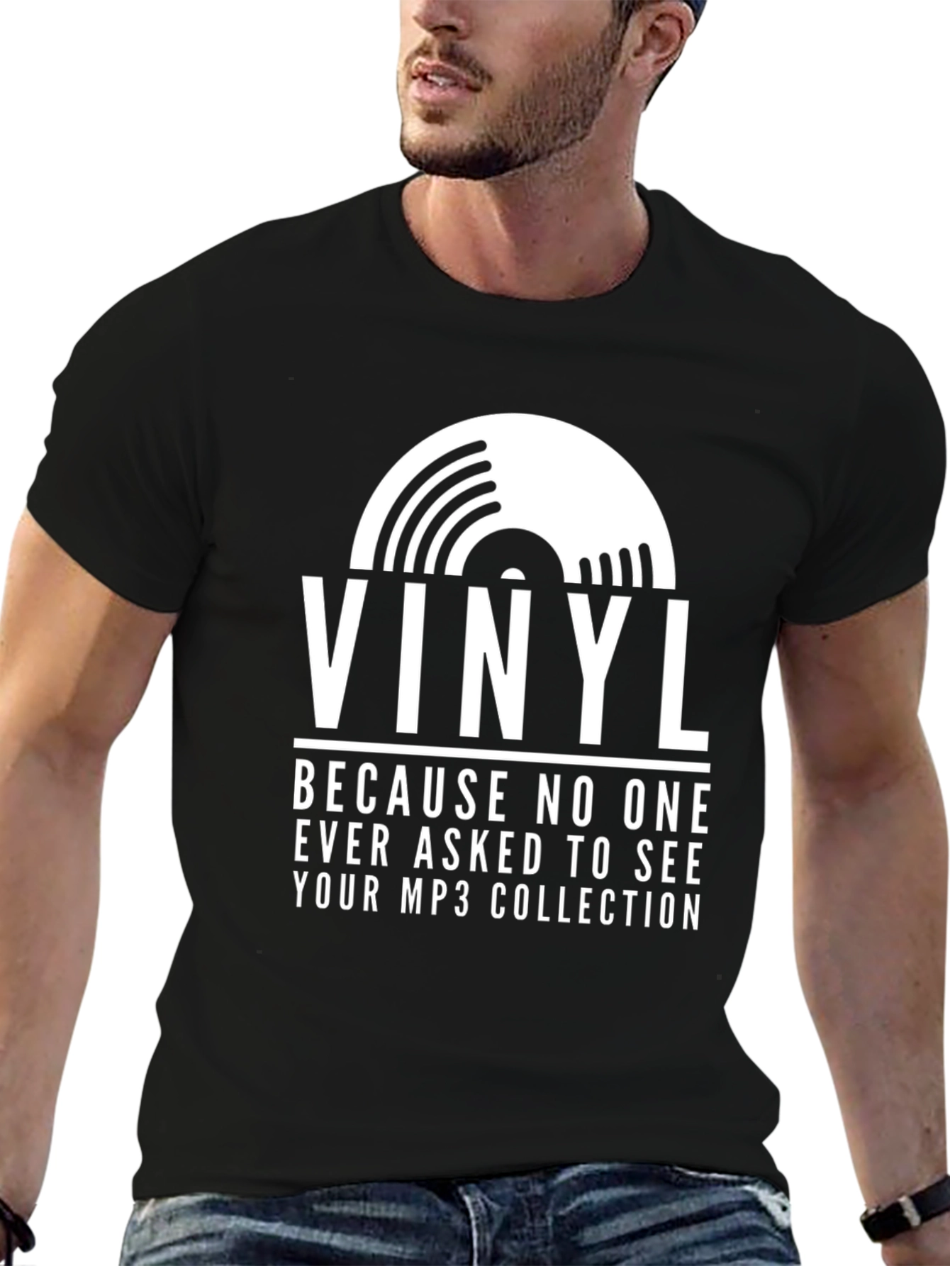 Black Vinyl Record Graphic Tee - Music Lover's T-Shirt view 6