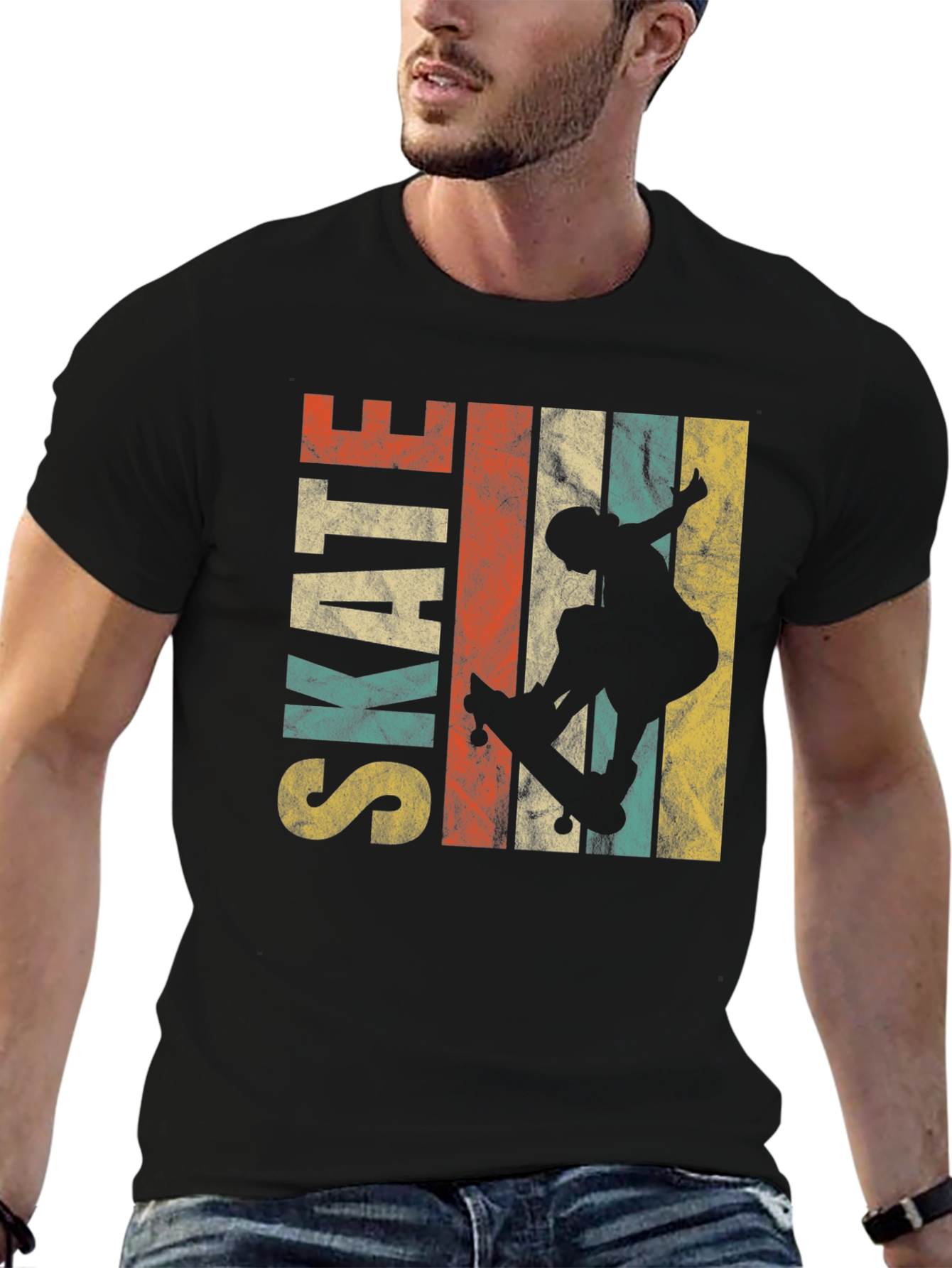 Black Retro Skate T-Shirt - Vintage Skateboarder Tee view 6