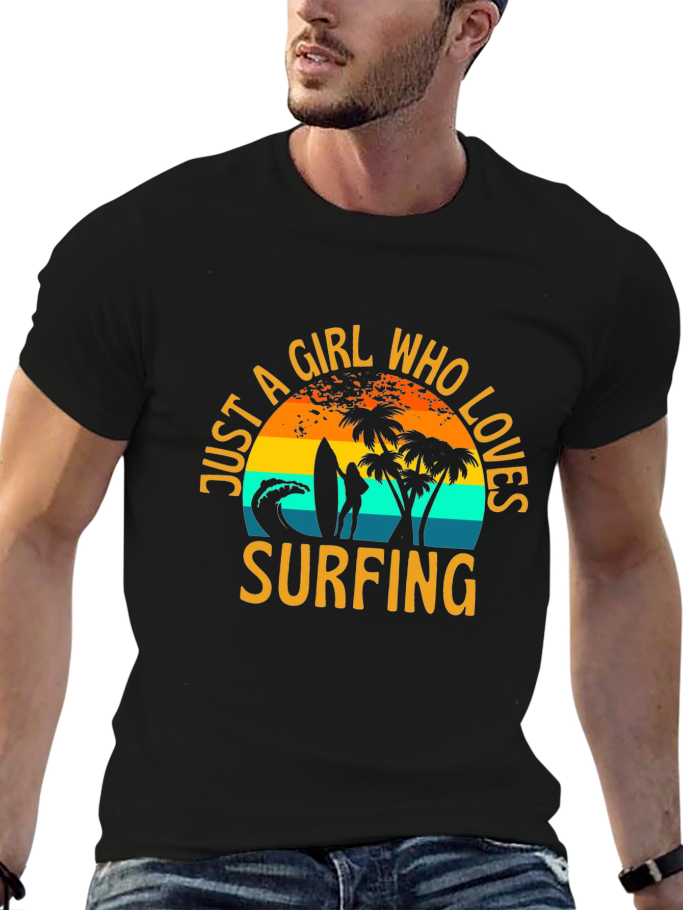 Black Just A Girl Who Loves Surfing T-Shirt view 6