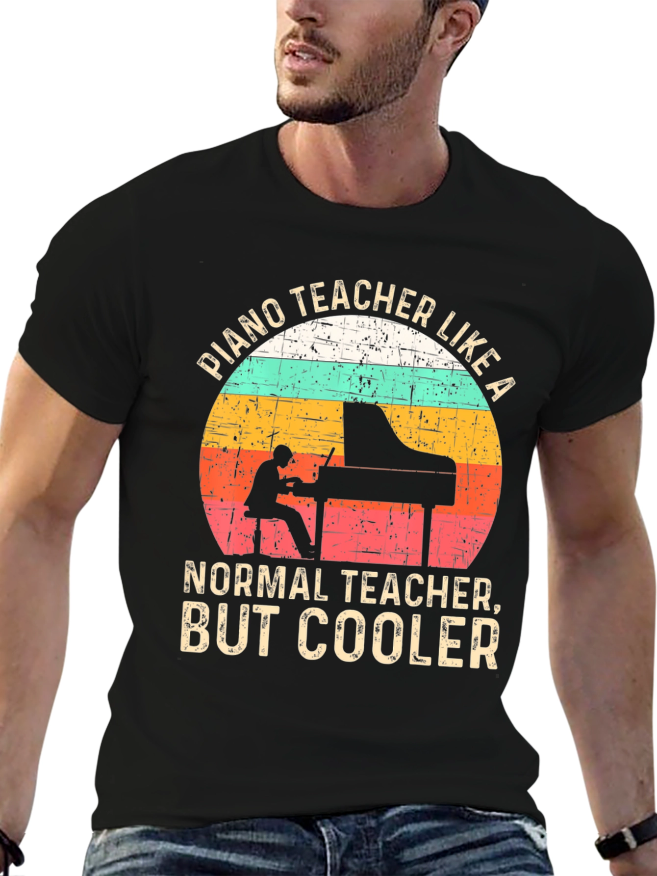 Black Cool Piano Teacher T-Shirt view 6