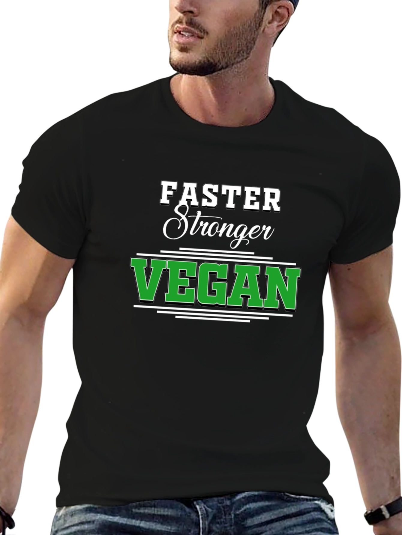 Black Faster Stronger Vegan Black T-Shirt view 6