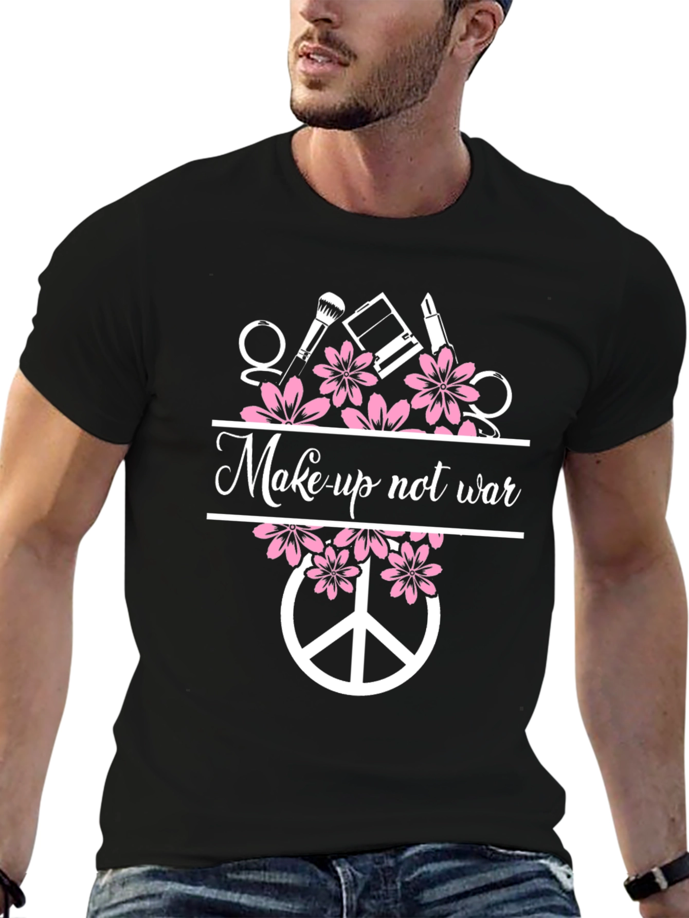 Black Makeup Not War Graphic Tee - Peace Symbol Shirt view 6
