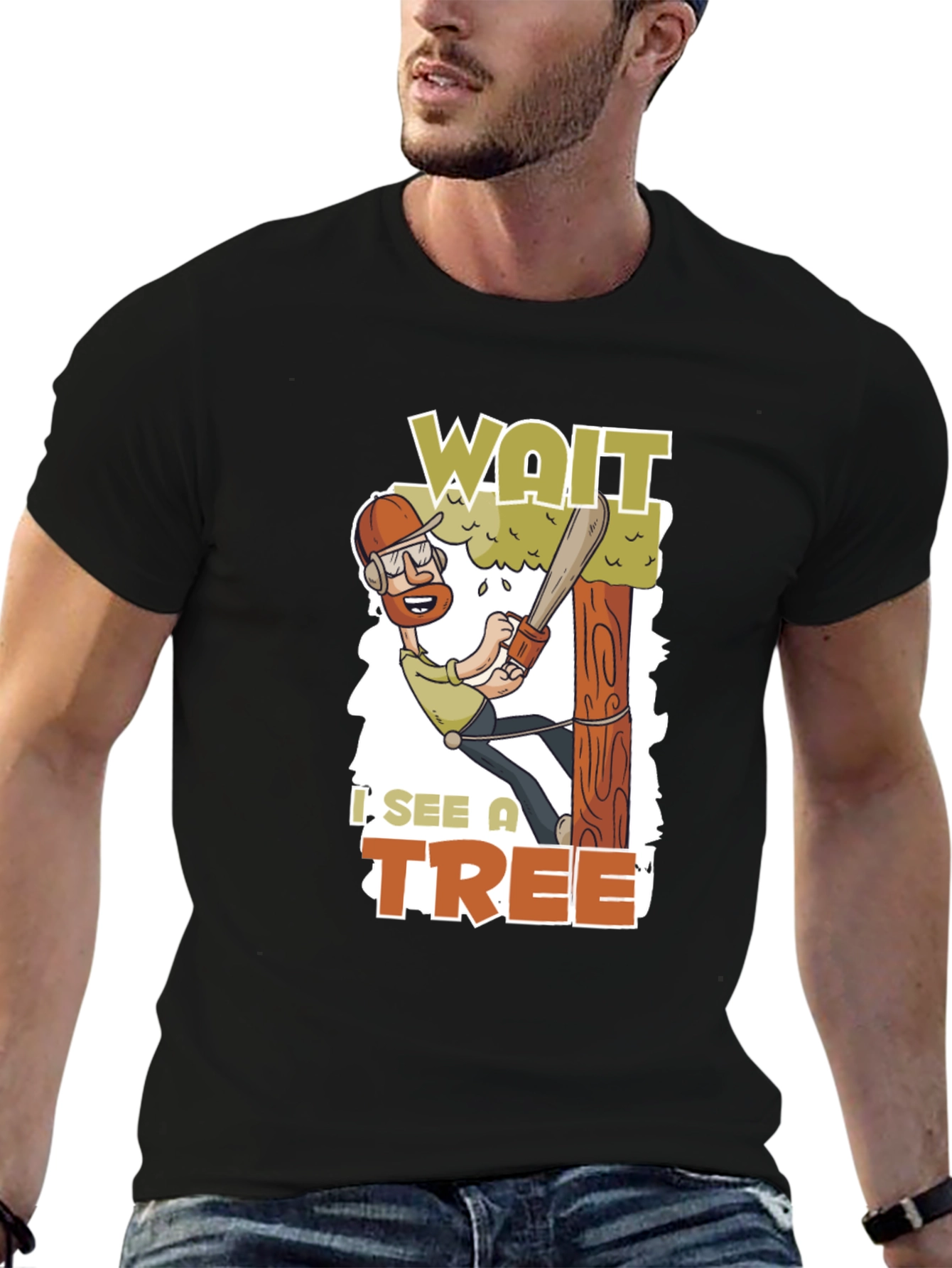 Black Wait I See a Tree Funny Arborist T-Shirt view 6