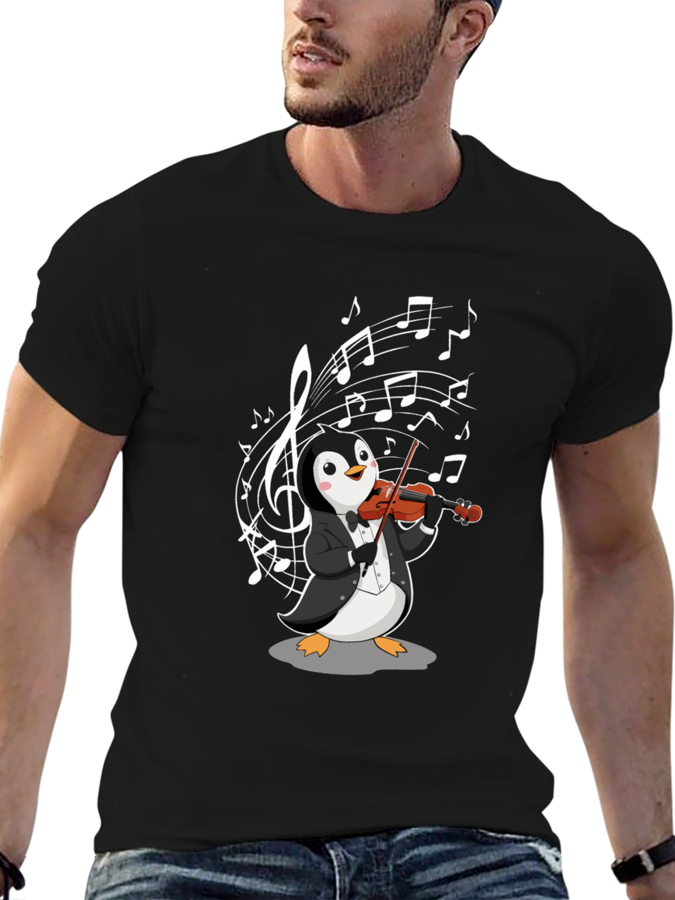 Black Penguin Violinist Graphic T-Shirt - Music Lover Tee view 6