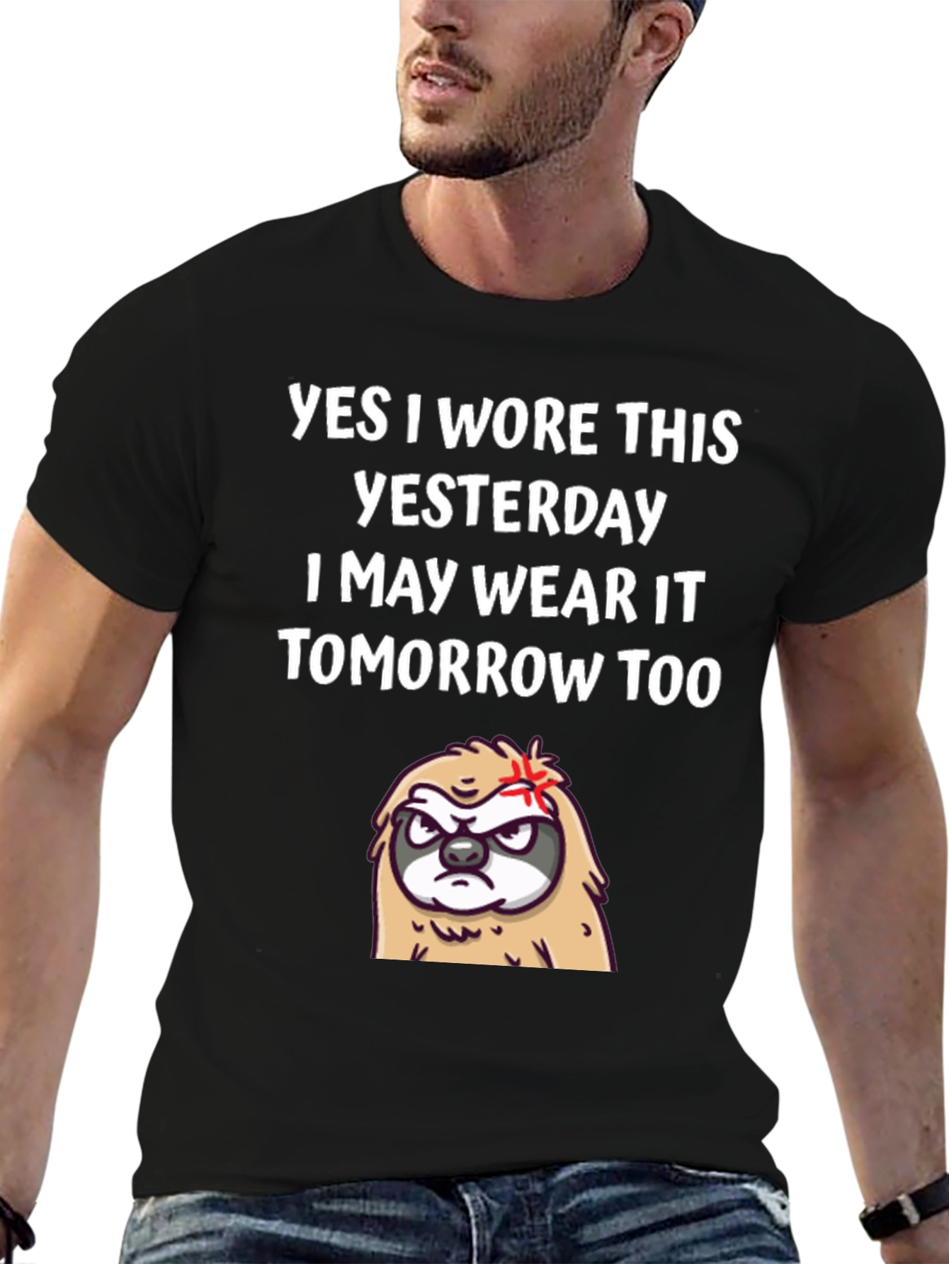 Black Funny Sloth T-Shirt - Yes I Wore This Yesterday Tee view 6