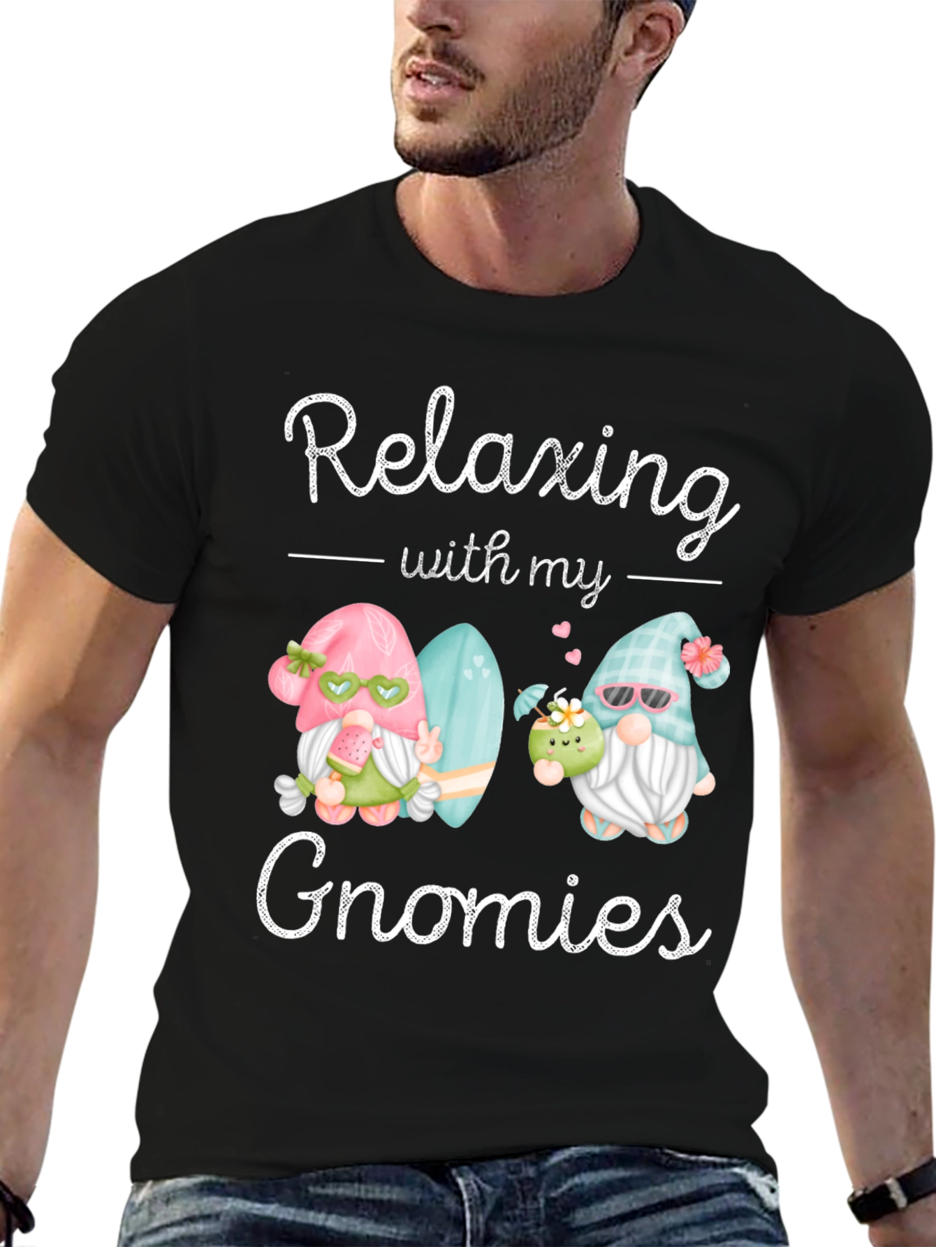 Black Relaxing With My Gnomies Graphic Tee view 6