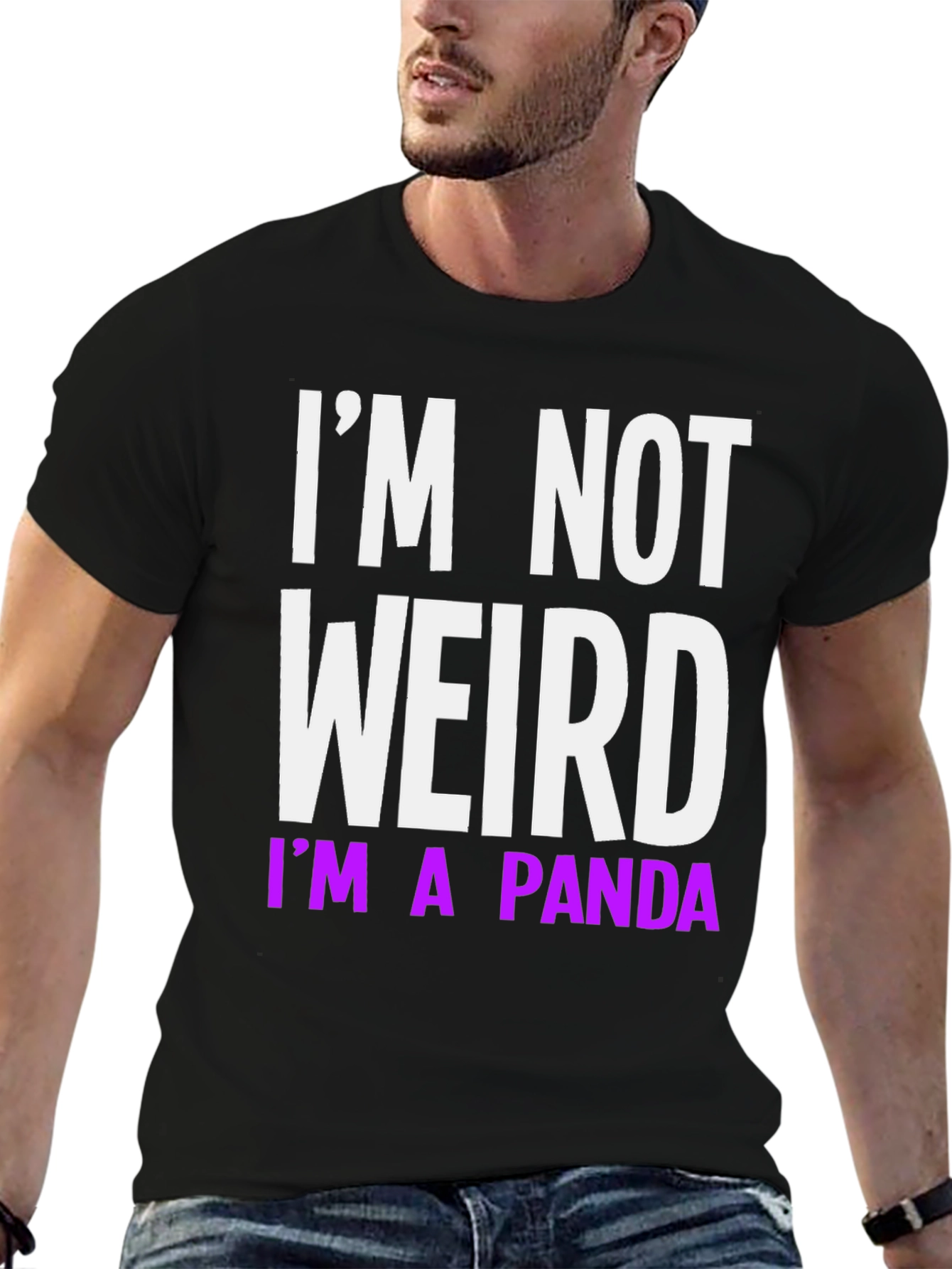 Black Funny "I'm Not Weird, I'm A Panda" Black T-Shirt view 6