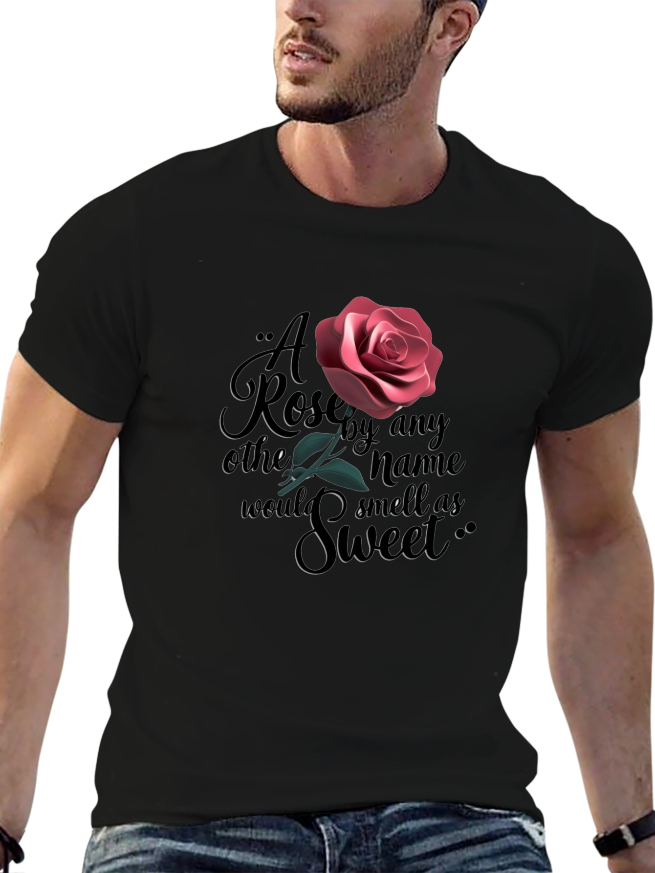 Black Rose Quote Graphic Black T-Shirt view 6