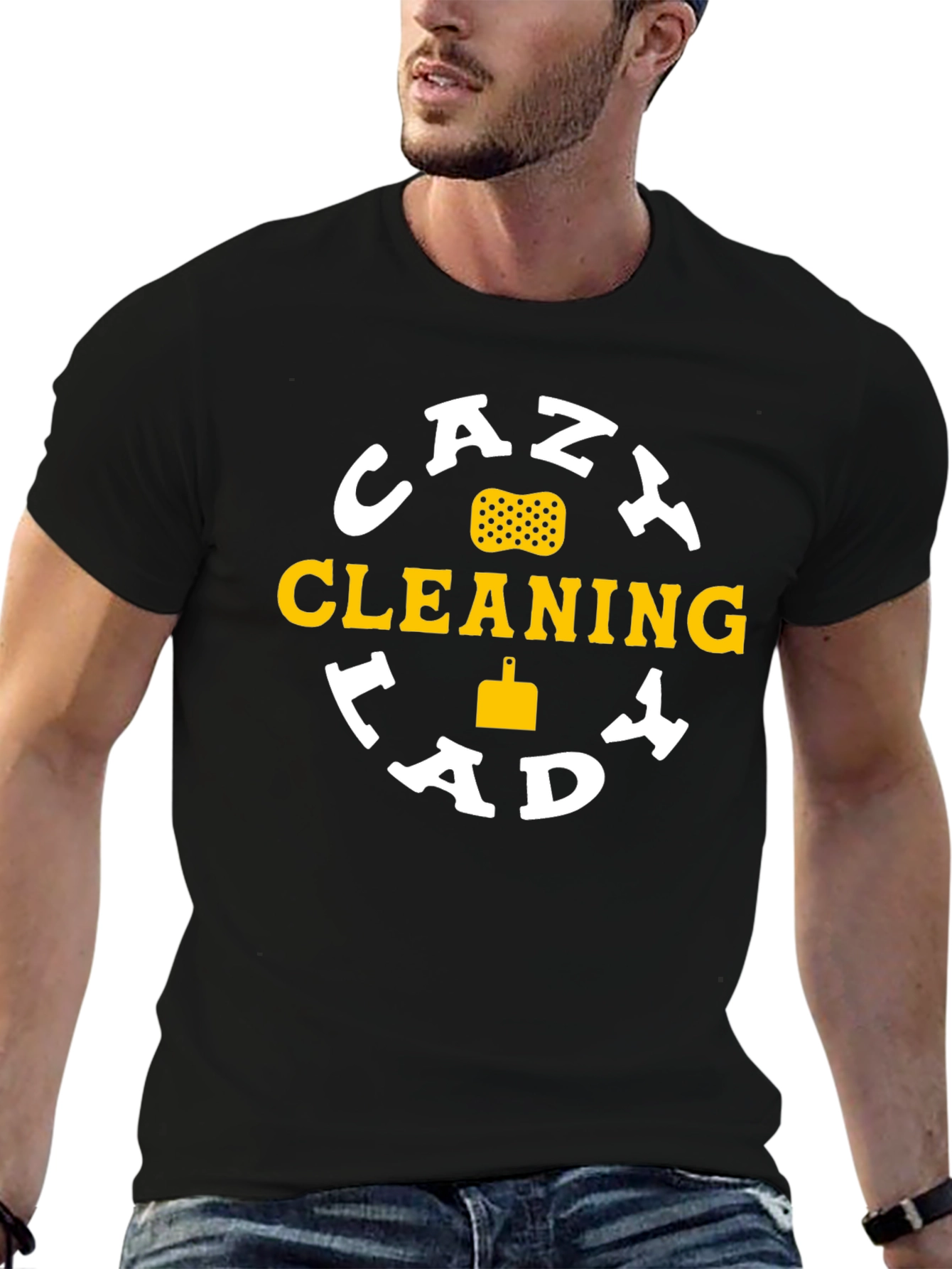 Black Crazy Cleaning Lady T-Shirt view 6