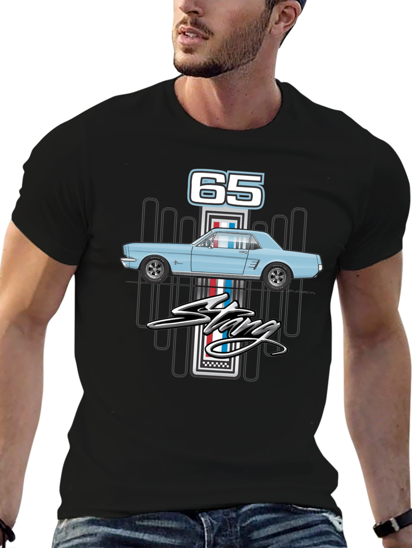 Black '65 Mustang Graphic T-Shirt - Classic Car Apparel view 6