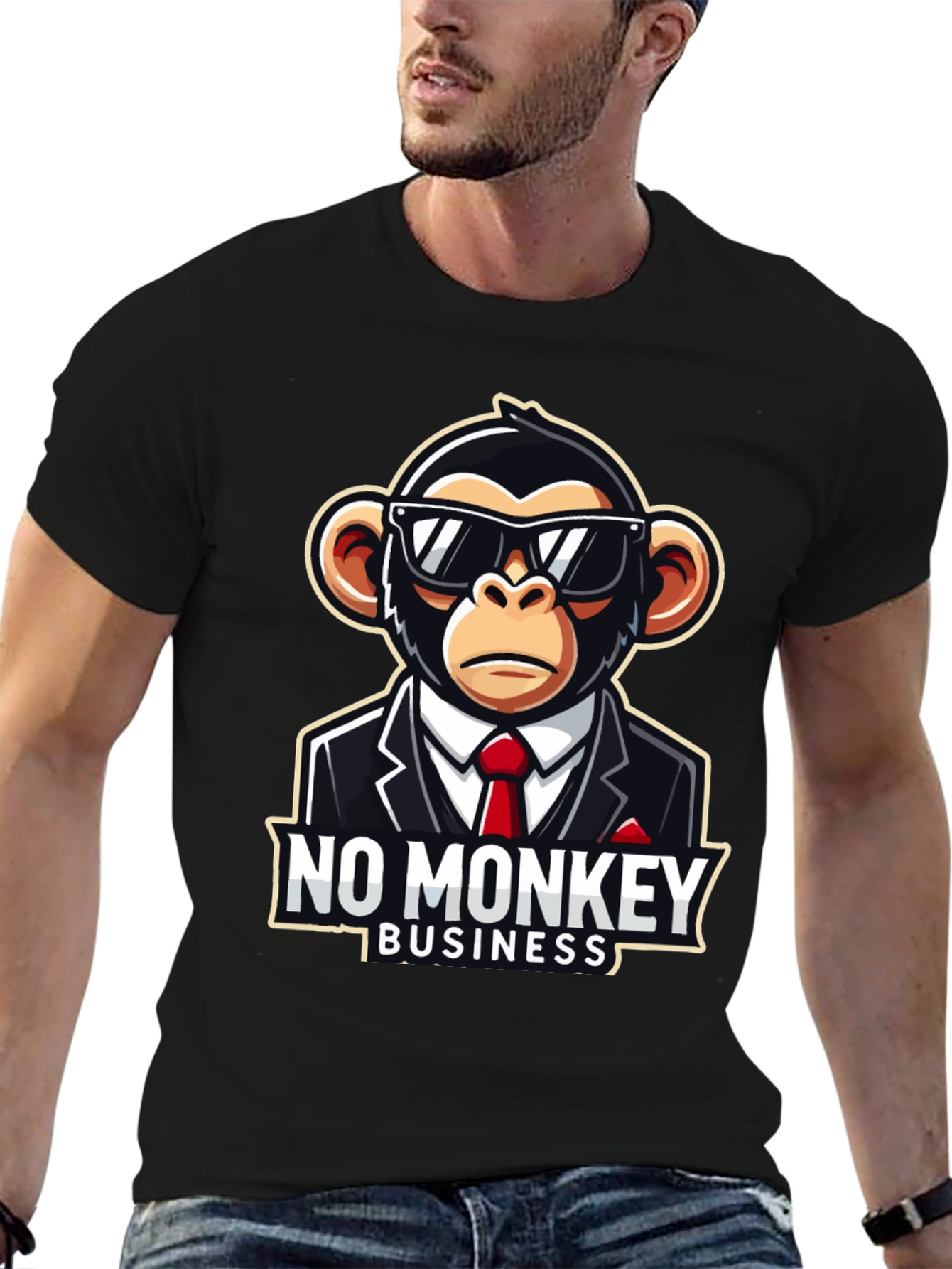 Black No Monkey Business Graphic T-Shirt view 6