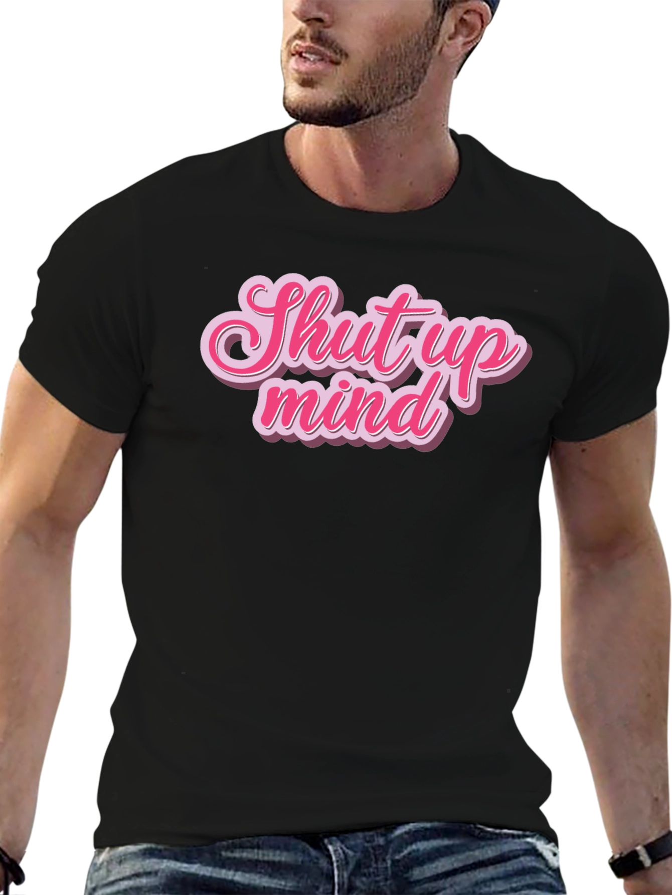 Black Shut Up Mind Graphic Tee - Stylish Black Cotton T-Shirt view 6