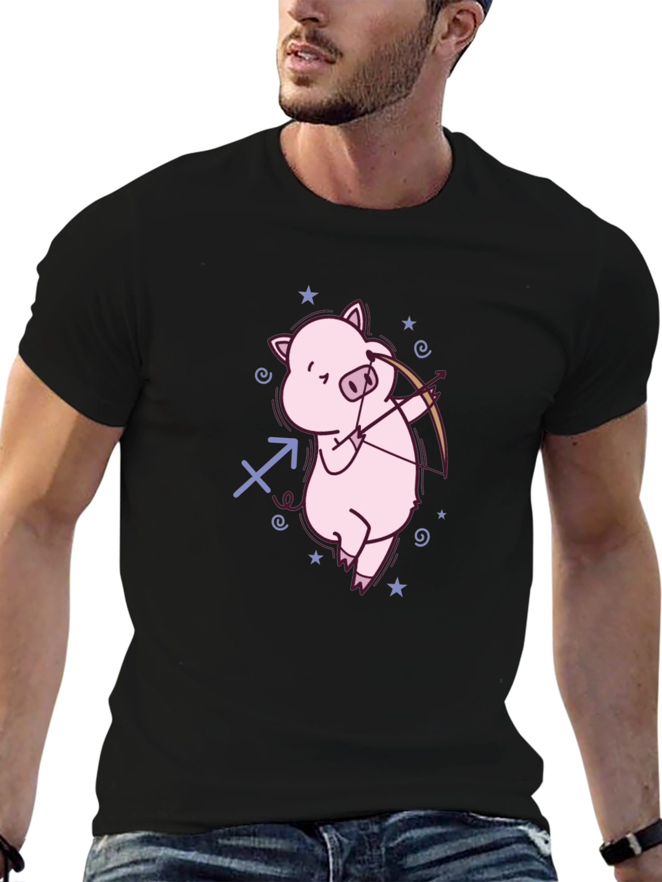 Black Sagittarius Pig Black T-Shirt view 6