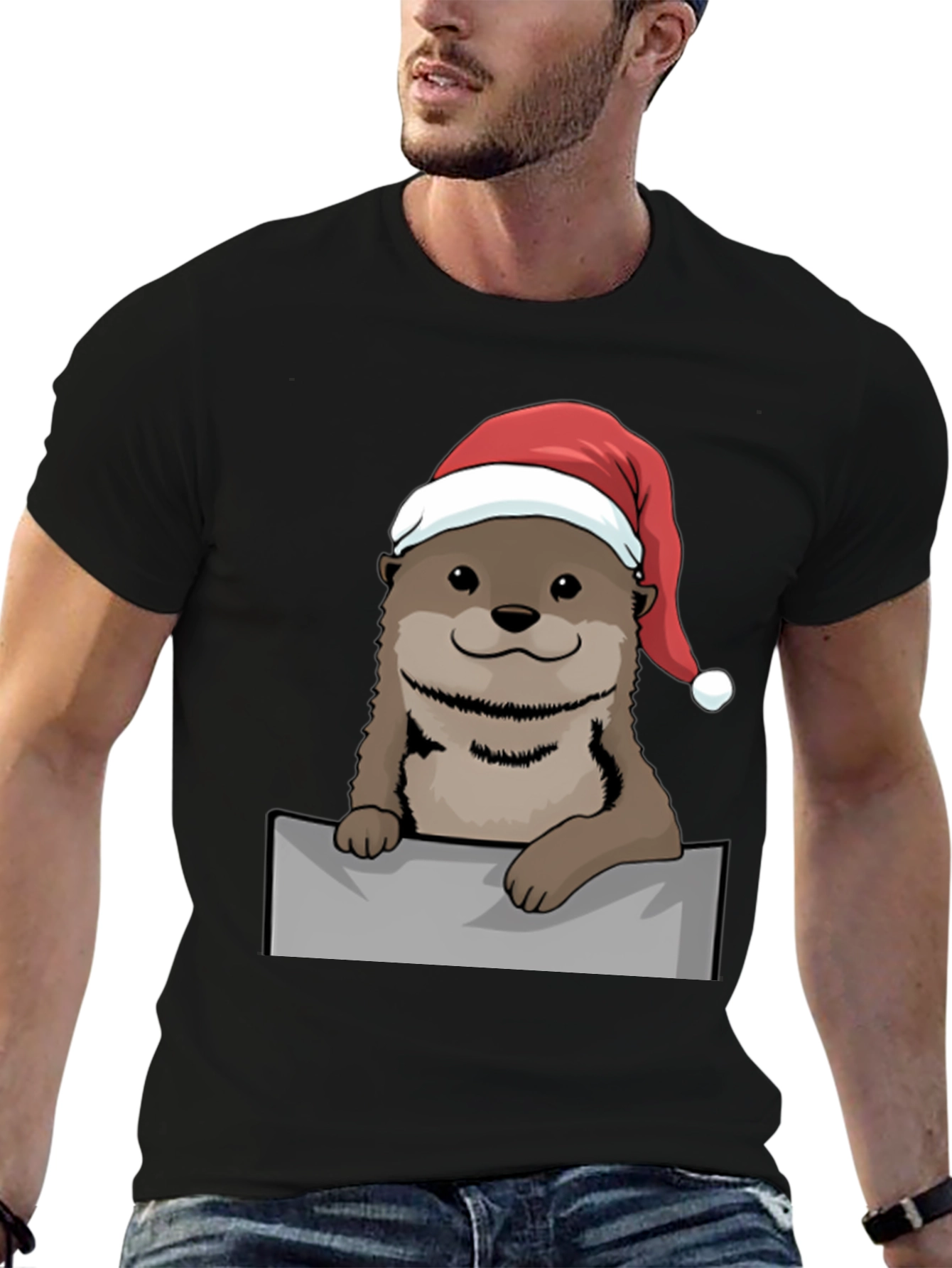 Black Festive Otter Graphic Tee - Holiday Edition view 6
