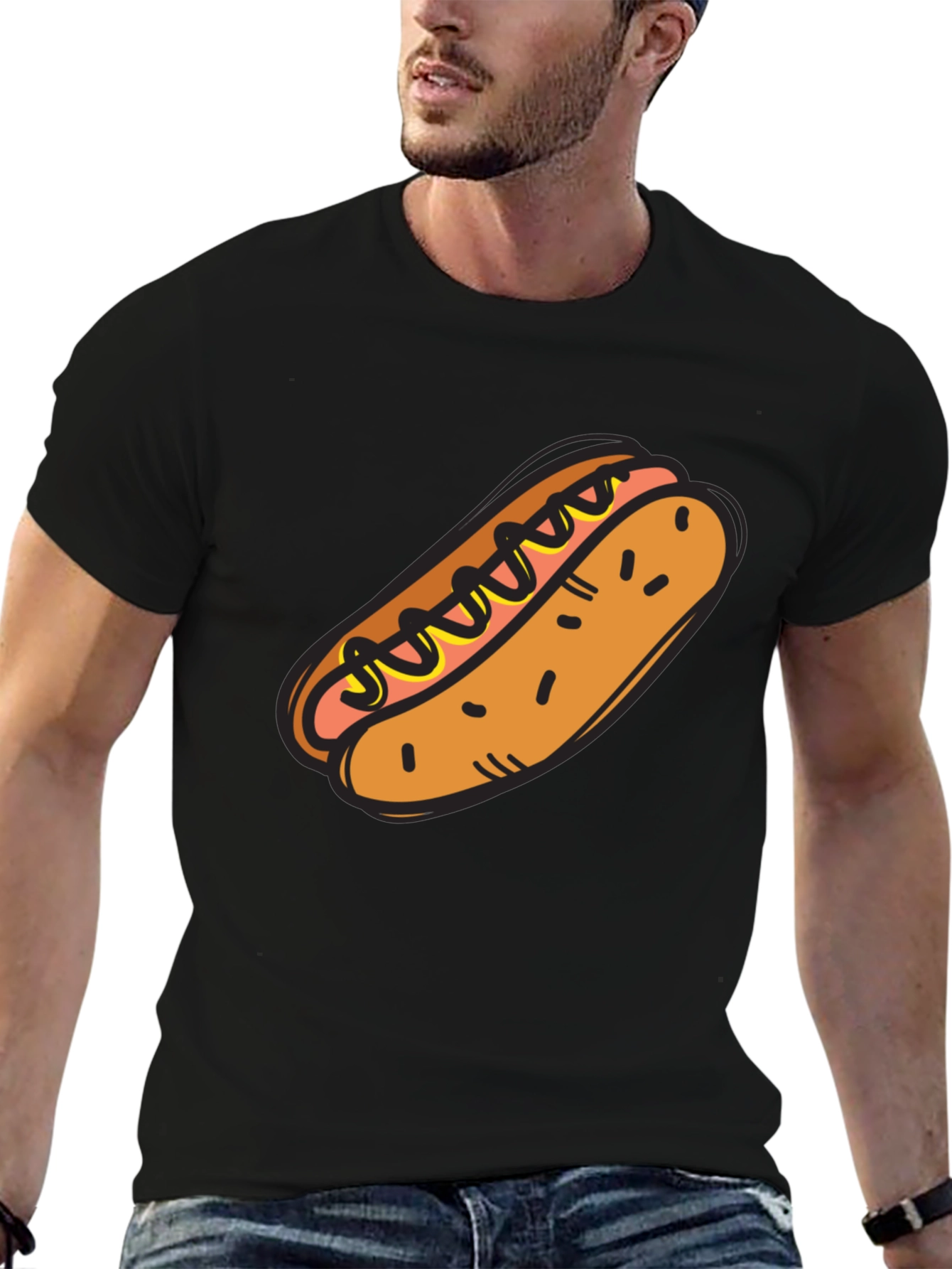 Black Hot Dog Graphic Tee - Novelty T-Shirt view 6