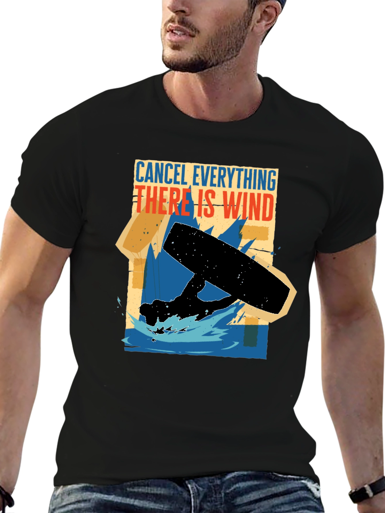 Black Cancel Everything Wind T-Shirt - Kitesurfing Apparel view 6