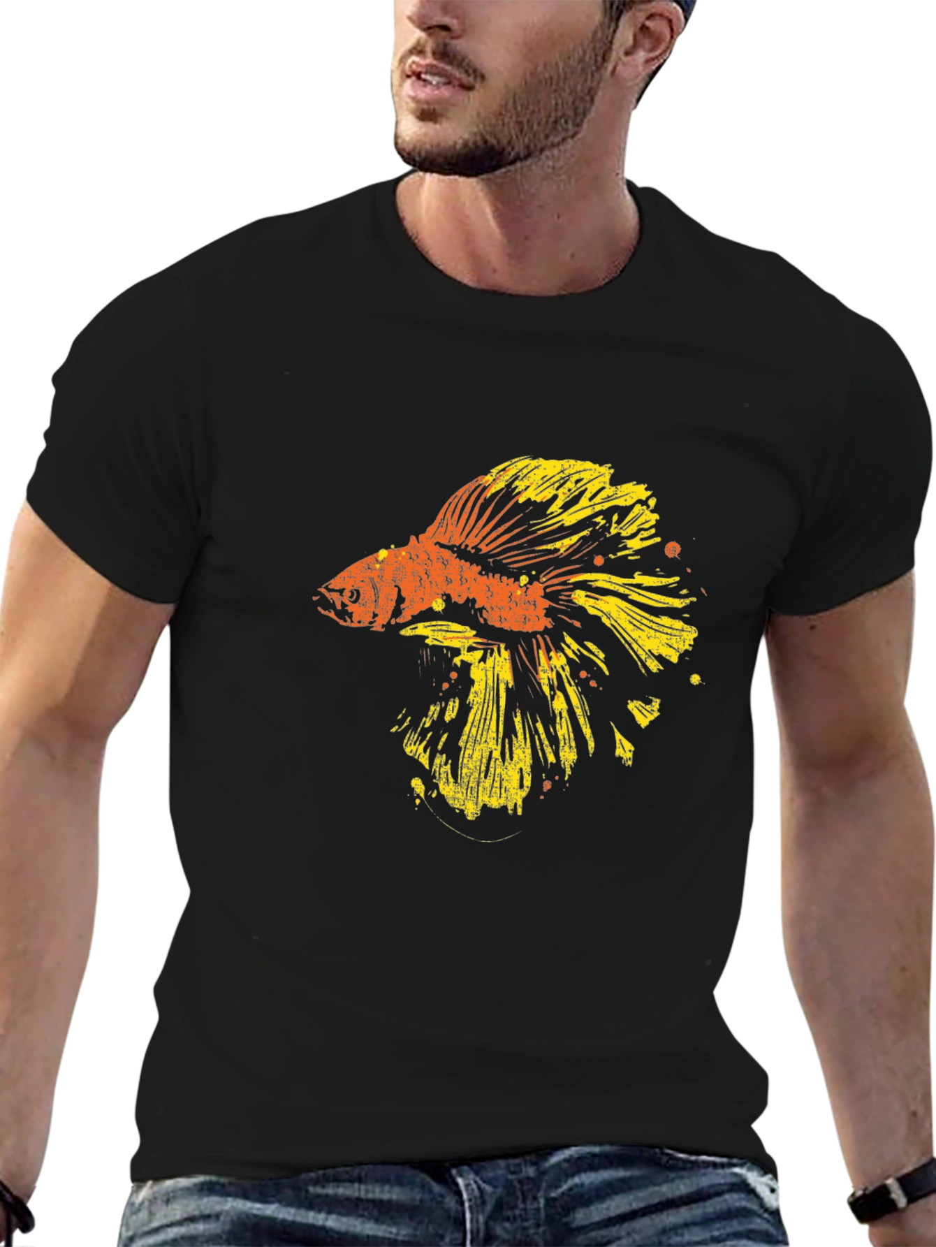 Black Betta Fish Graphic T-Shirt - Black view 6