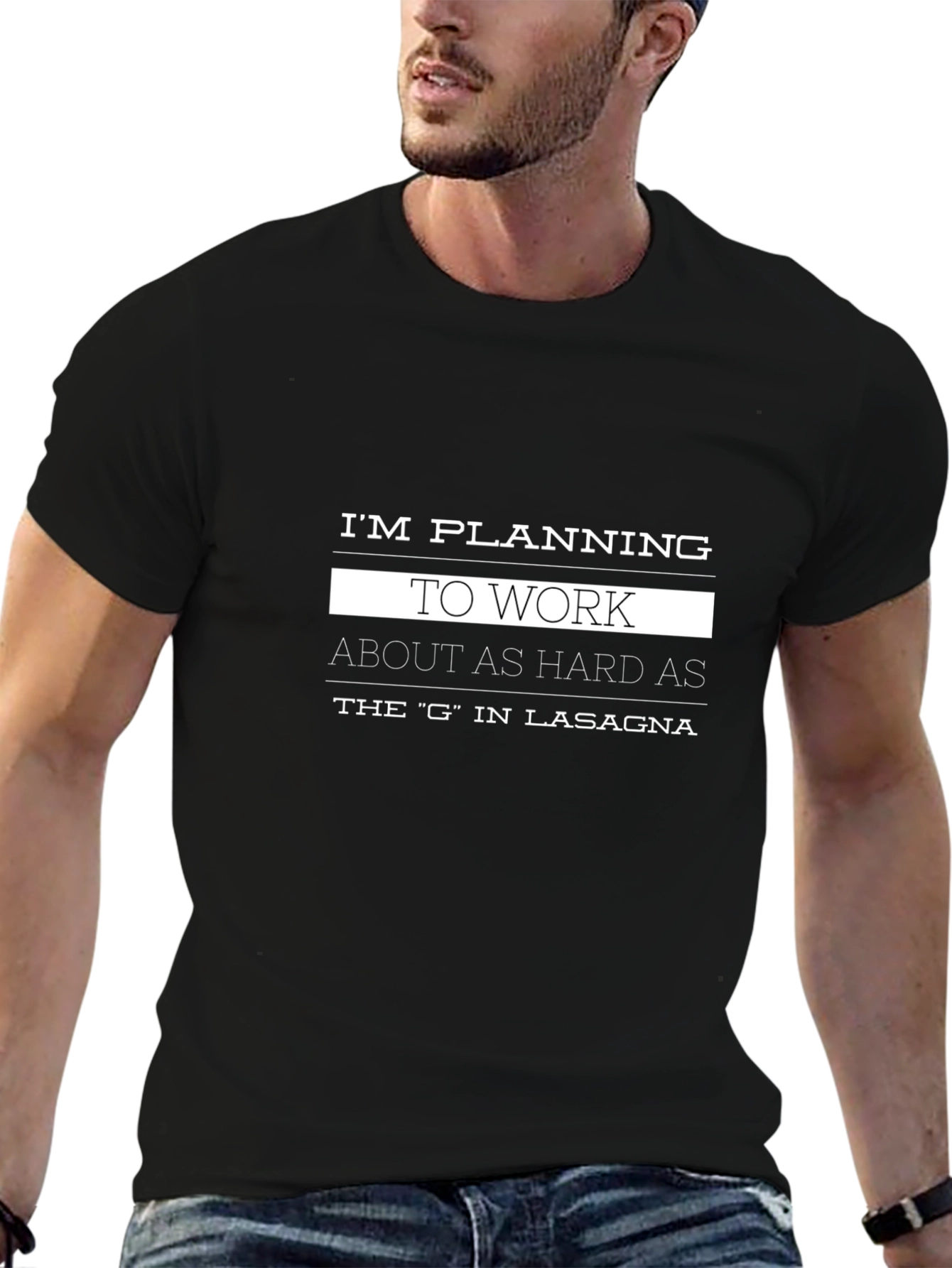 Black Funny Lasagna Work Ethic Graphic T-Shirt view 6