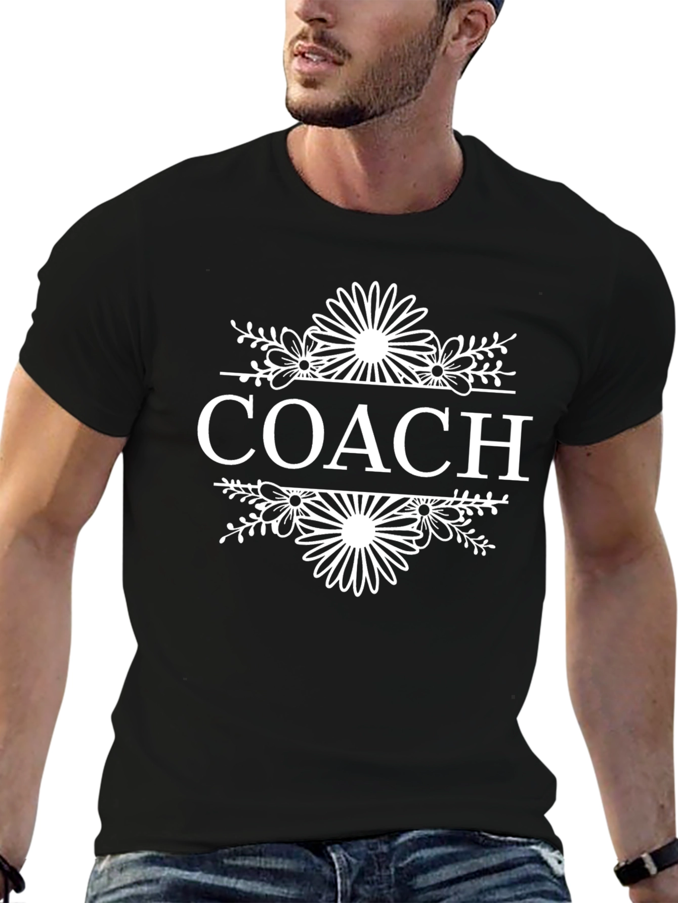 Black Coach Graphic Tee - Black Cotton T-Shirt view 6